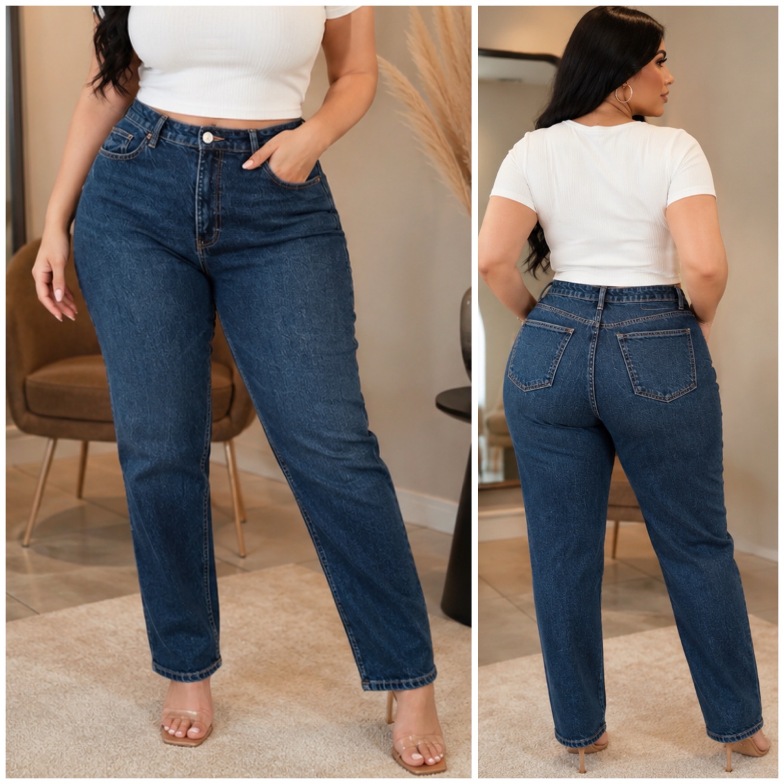Jean ZARA Femme Taille Haute Coupe Droite Élégante – Denim Bleu Foncé Classique & Intemporel – Taille EUR 44 / US 12 – Très Belle Coupe🌹🔥✨