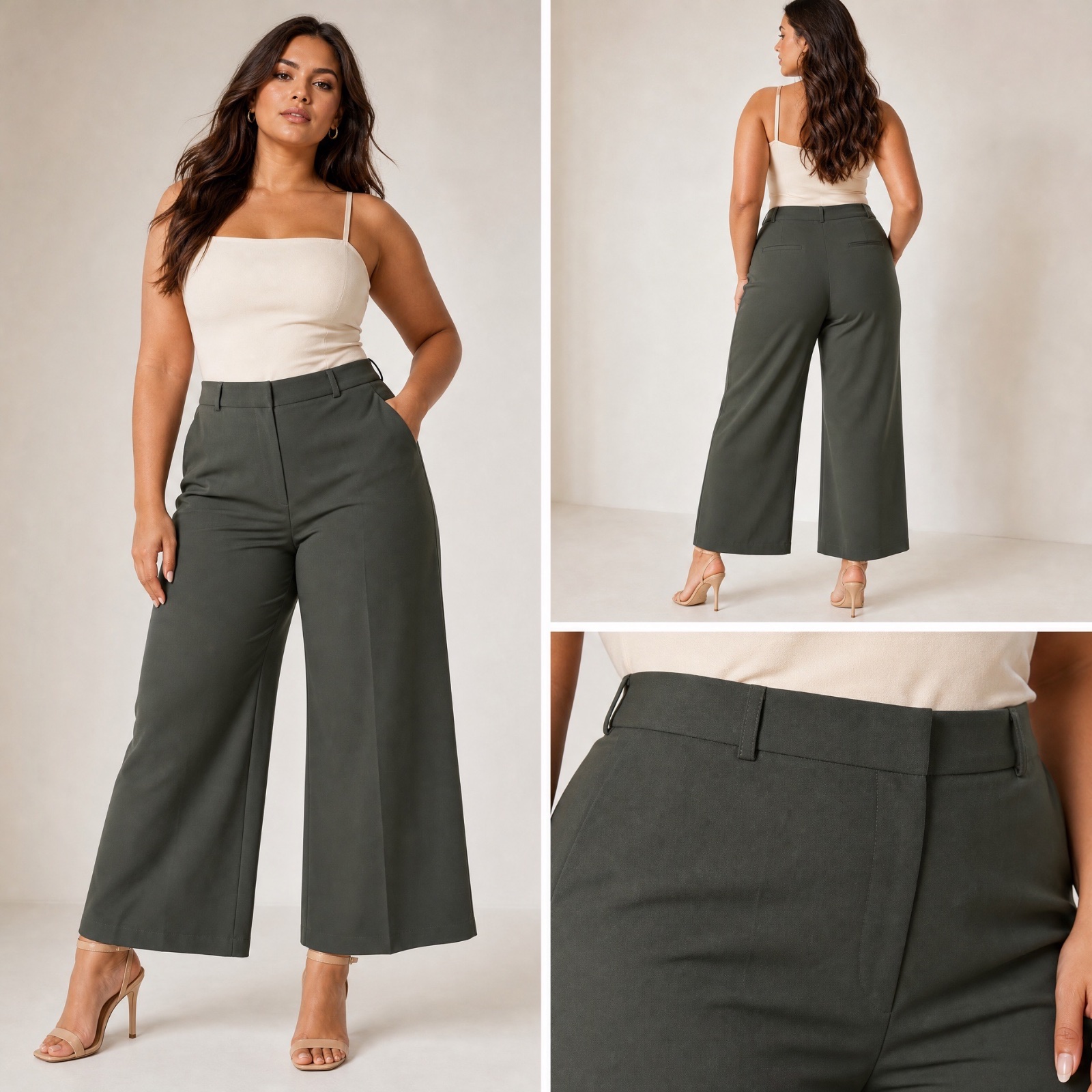 🌟 L’Indispensable Chic : Pantalon Palazzo Kaki New Look Curves Taille 54 – Confort Absolu & Allure Élégante, Comme Neuf🔥🥰🌹✨🌹🔥🥰