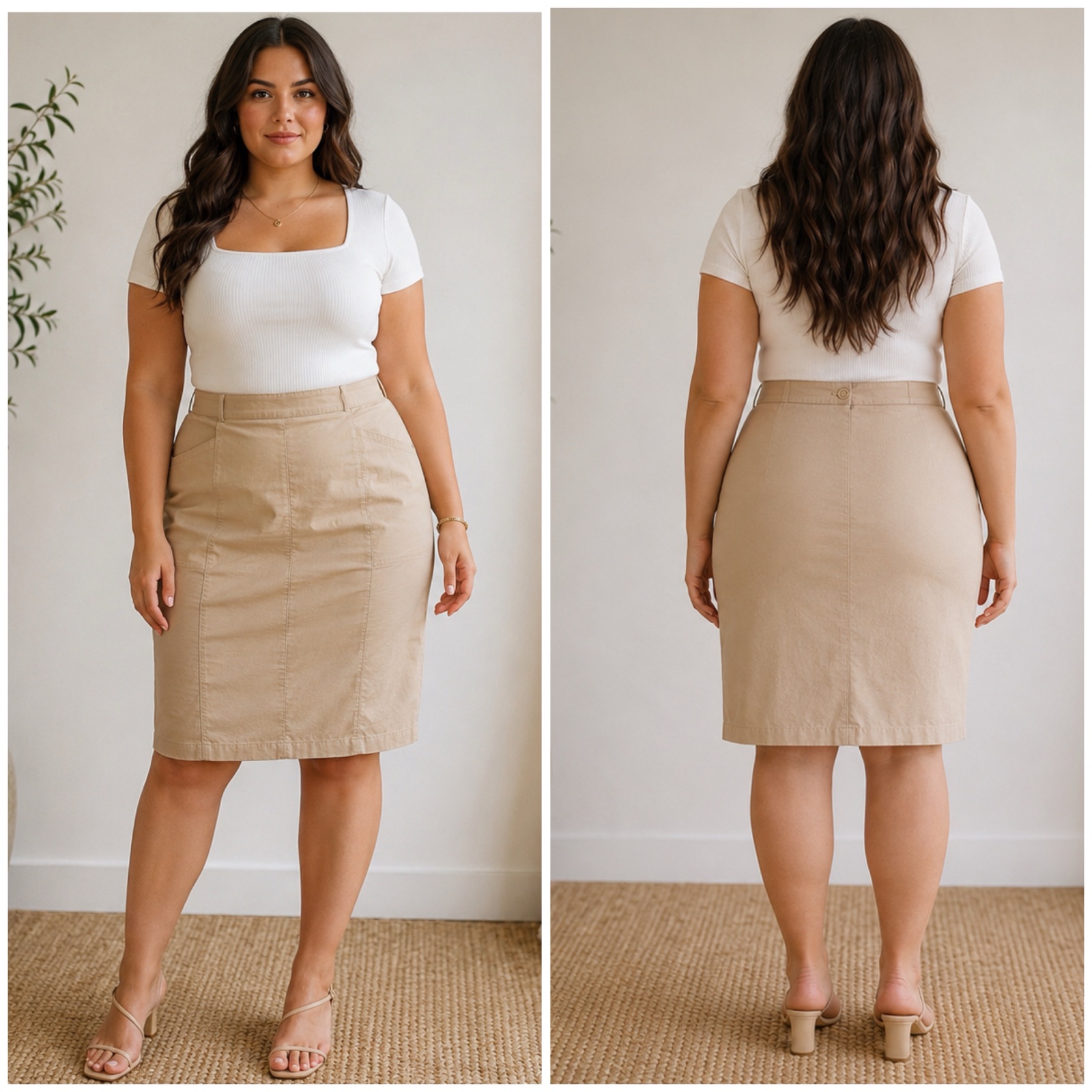 Très belle jupe beige nude style chic et intemporel 🌸 Coupe crayon flatteuse avec longueur genoux🔥💞🔥🥰✨🔥🔥