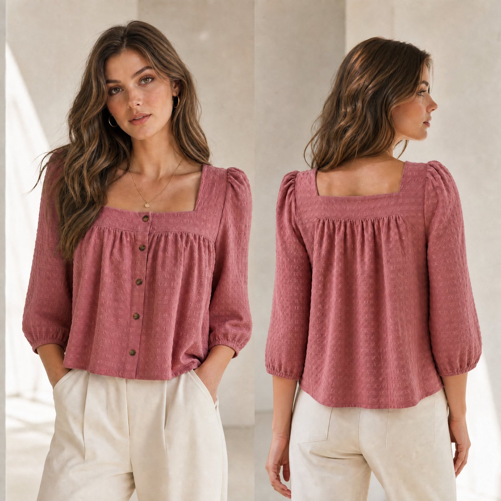✨ Élégance Rosée : Blouse Trendyol Chic Col Carré & Manches 3/4 - Parfaite pour un Look Tendance ! ✨🥰🔥✨🔥🌹