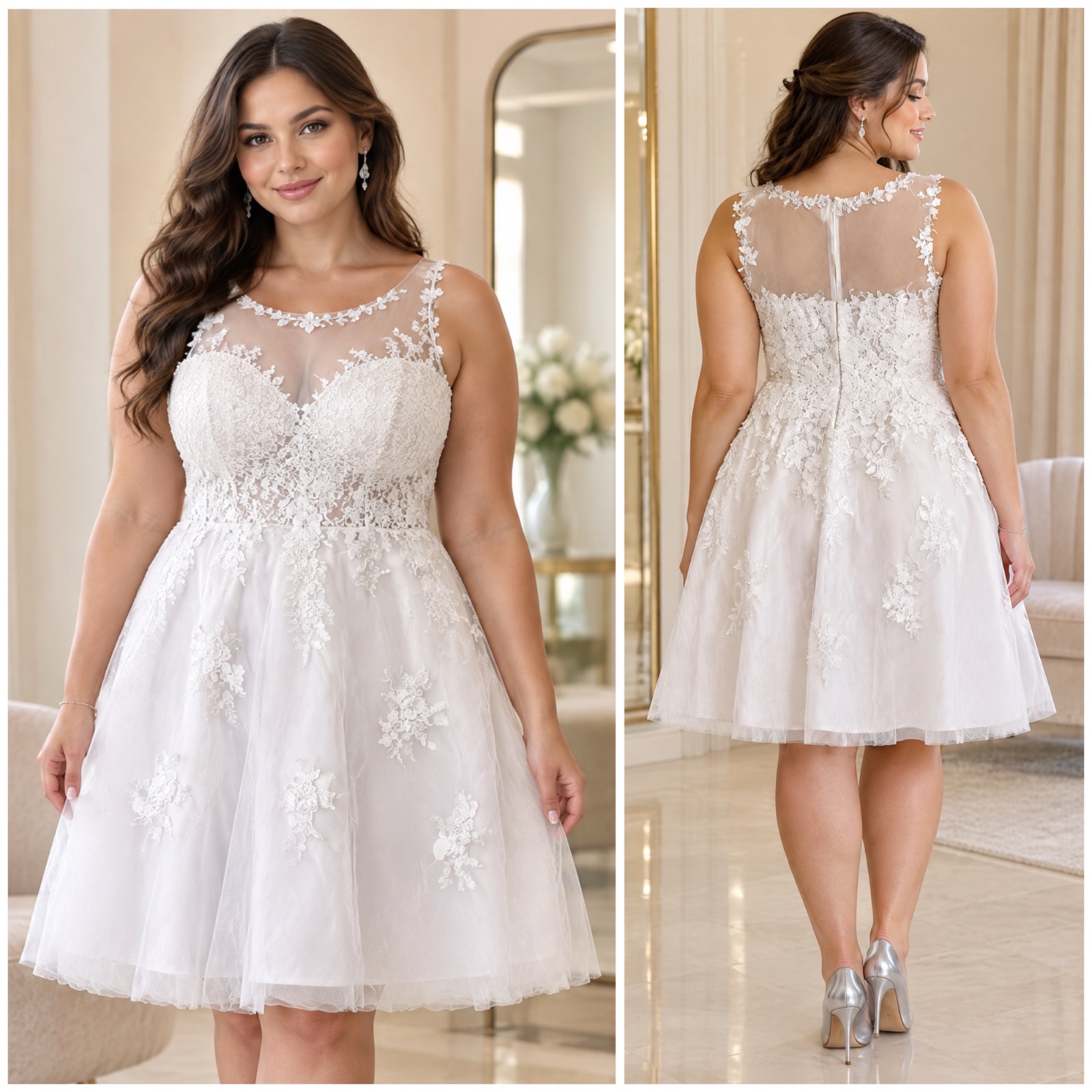 ✨🤍 Magnifique robe blanche chic en dentelle florale – coupe flatteuse, longueur genoux, idéale mariage, fiançailles, cérémonie et soirée élégante🤍🔥✨🌹🥰❤️🔥
