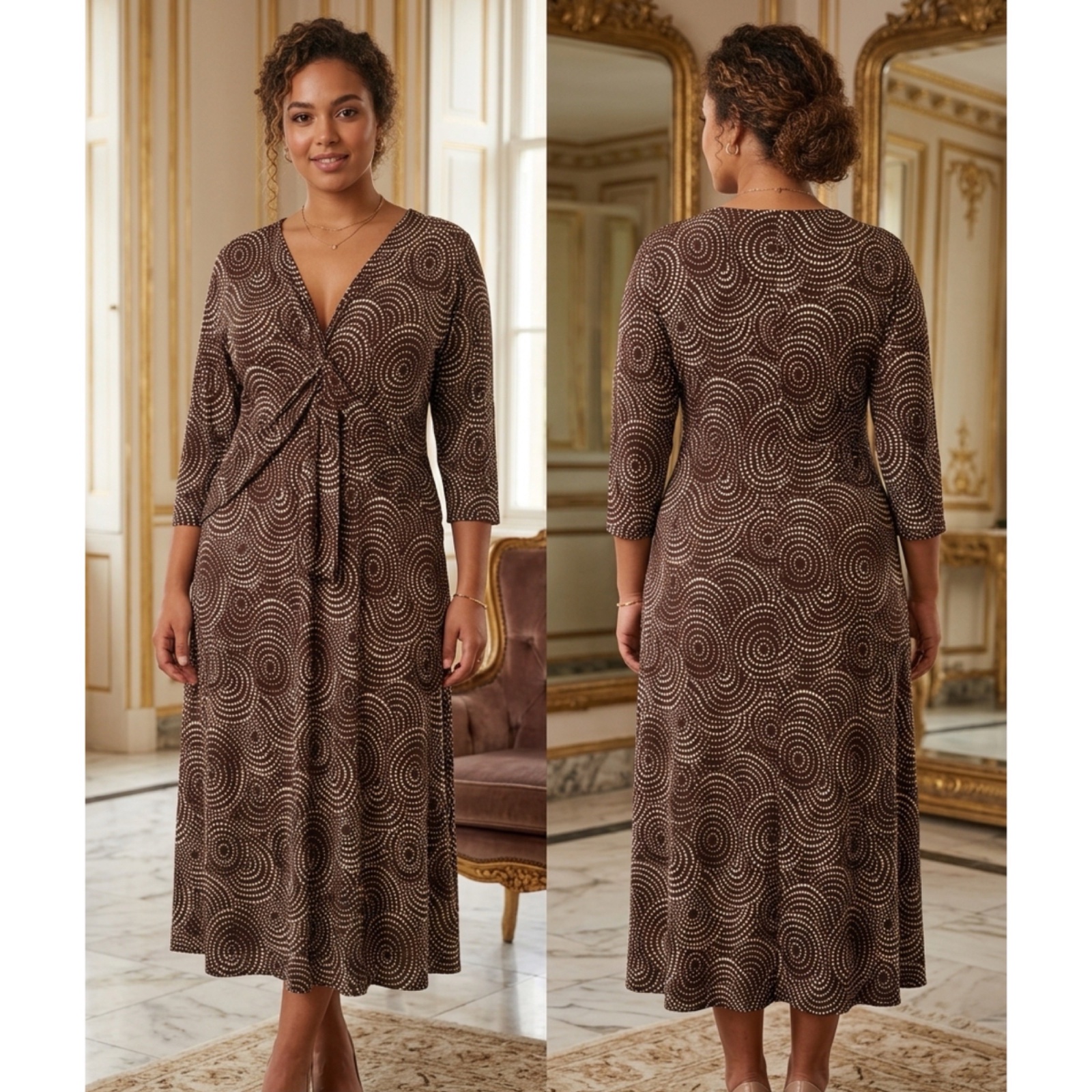 Robe Midi Vintage ALEX & Co. – Imprimé Spirales Chic🔥✨🤎🌹