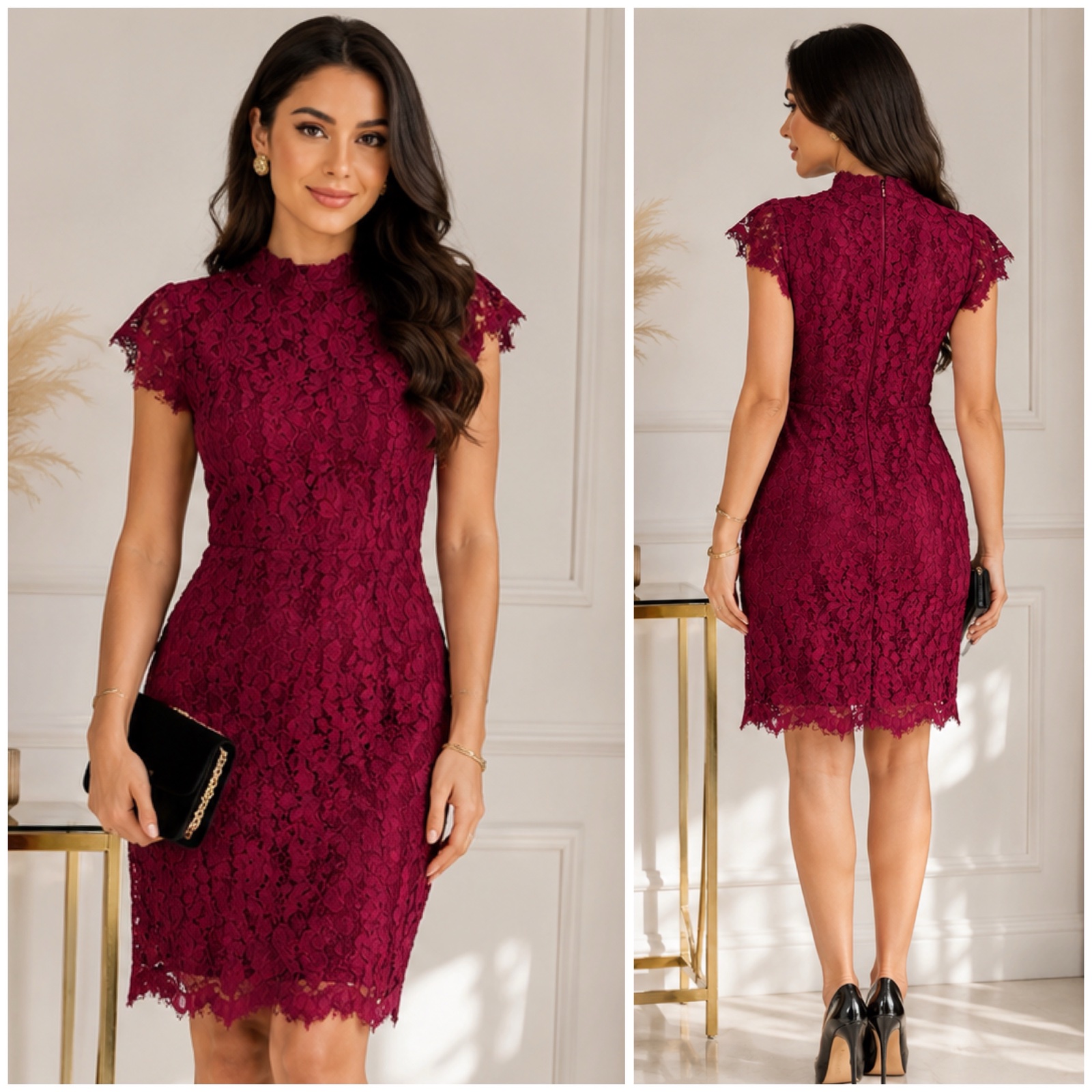 💖✨ Robe Bordeaux en Dentelle Florale Simply Styled – Élégante, Chic & Féminine | Idéale Soirée, Mariage & Occasions Spéciales ✨💖🌹✨🔥