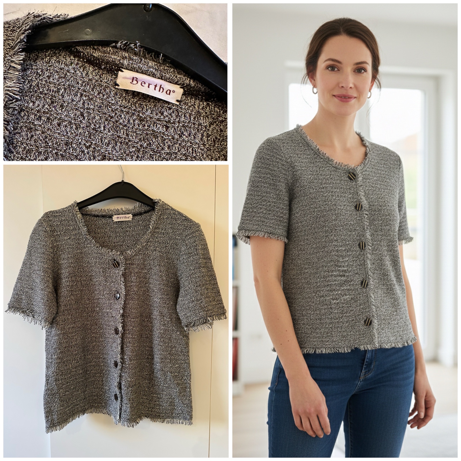 Cardigan en maille bouclée style "Tweed" - Bertha (Made in Italy) 🌹