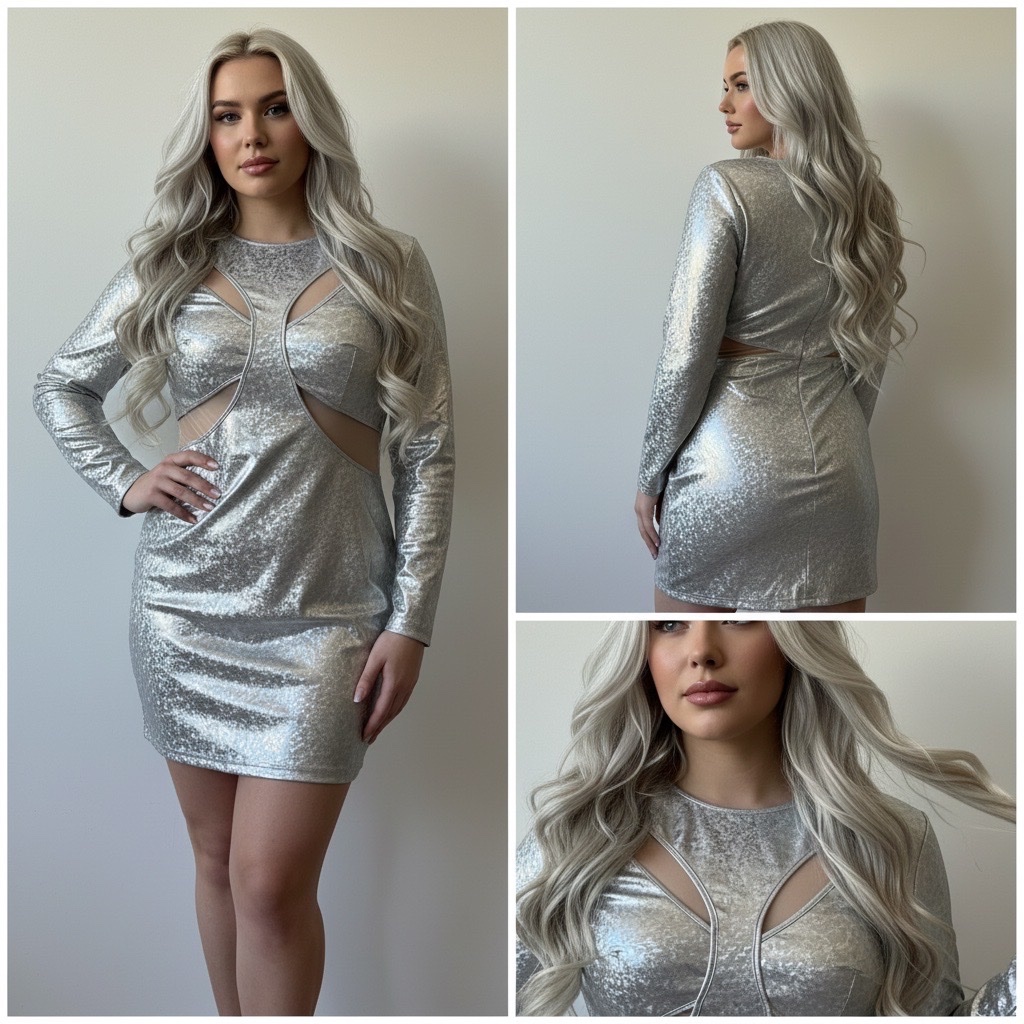 Robe SHEIN CURVE 3XL argentée métallisée ultra glamour – coupe moulante avec découpes ouvert – chic, soirée, fête & Nouvel An ✨🔥🌹🥰🌸✨