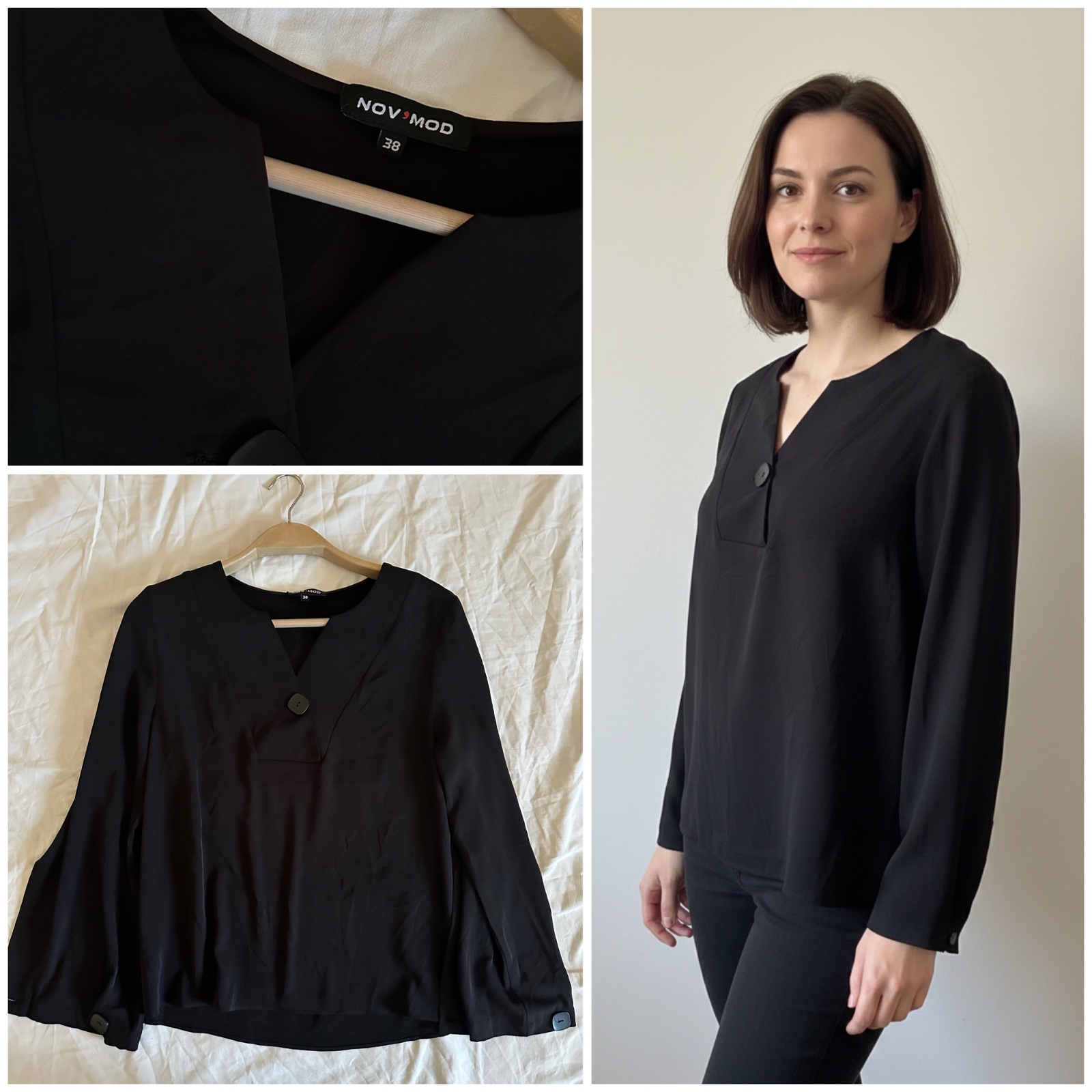 🖤 Blouse Noire Chic NOV’MOD - Taille 38 (M)🌹