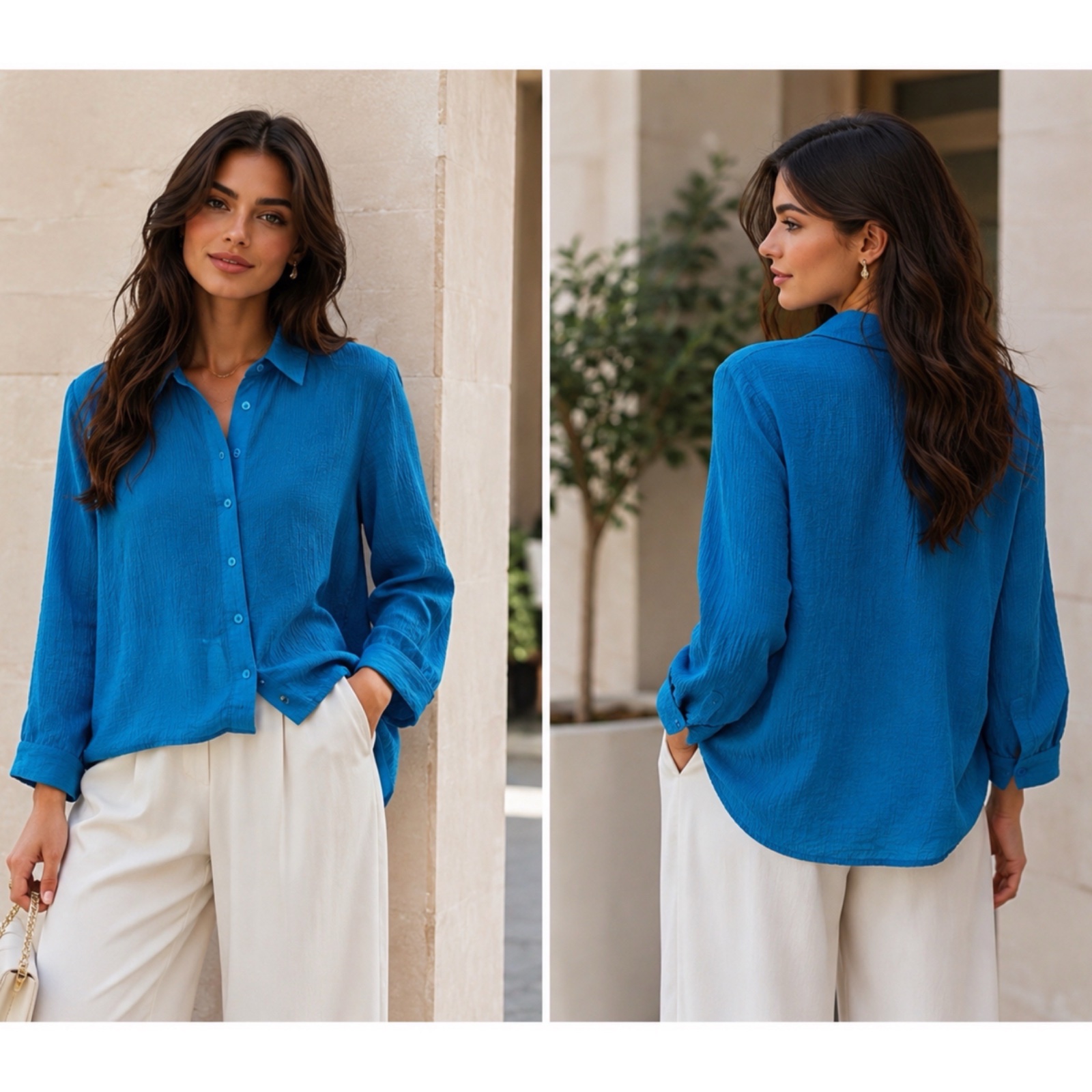 💙 Chemise Bershka Bleu Turquoise Texturée Élégante – Coupe Fluide & Chic – Chemisier Femme Tendance Manches Longues – Style Casual Chic pour Bureau, Sorties & Quotidien🔥🌹✨💙✨🔥