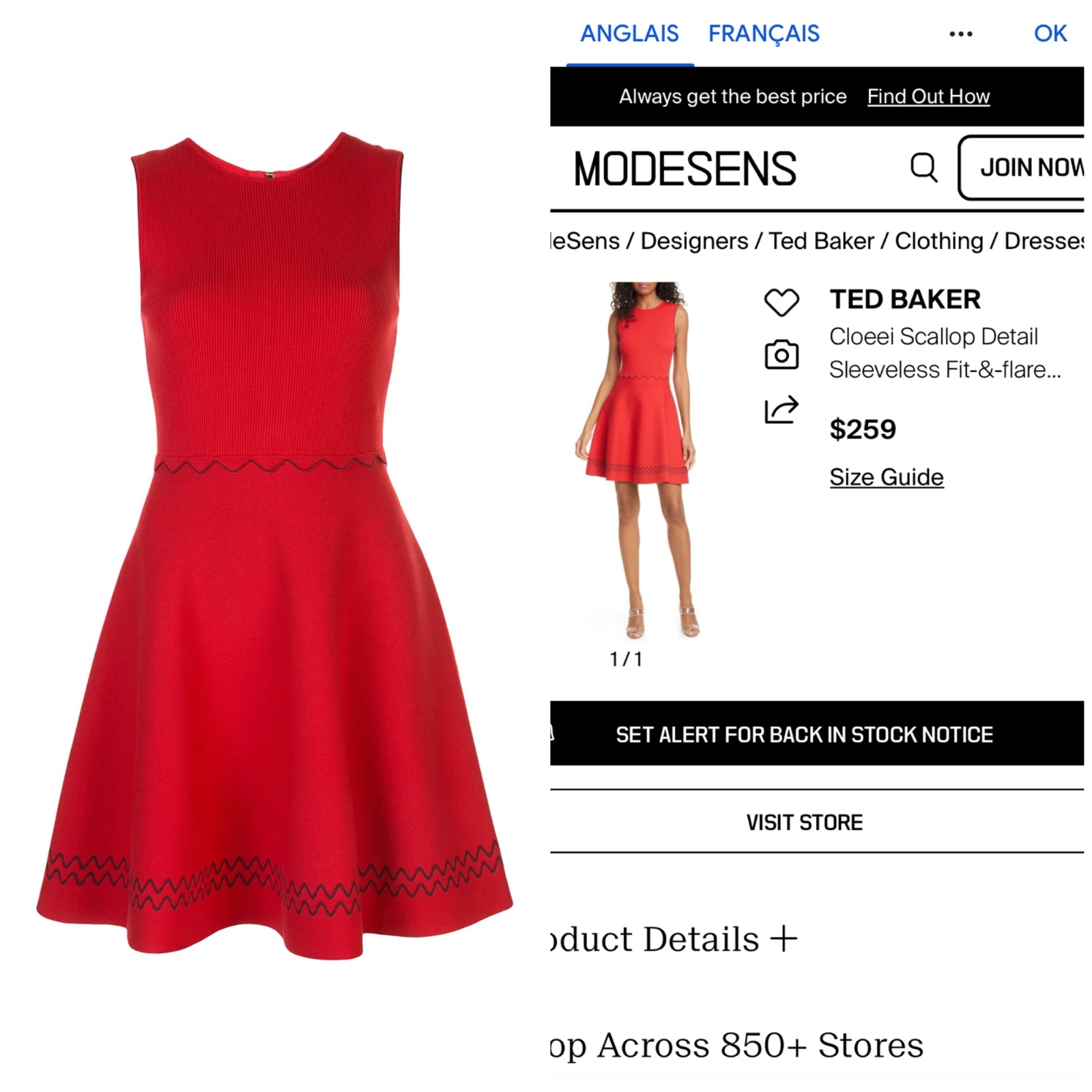  1 / 1 TED BAKER Cloeei Scallop Detail Sleeveless Fit-&-flare Dress In Red 🌹🌹