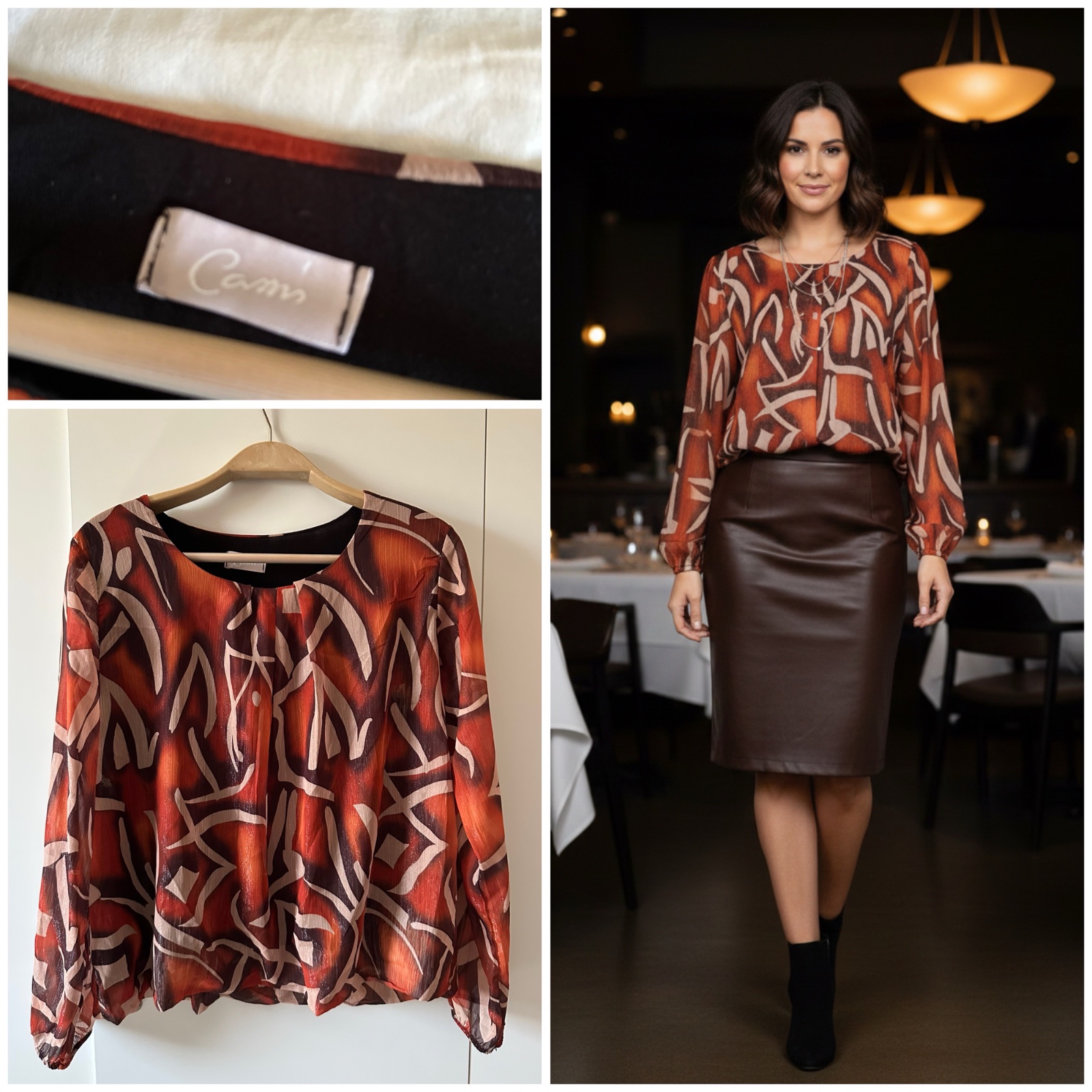 🍂 Haut fluide à motif abstrait – Marque Cams 🤎🌹