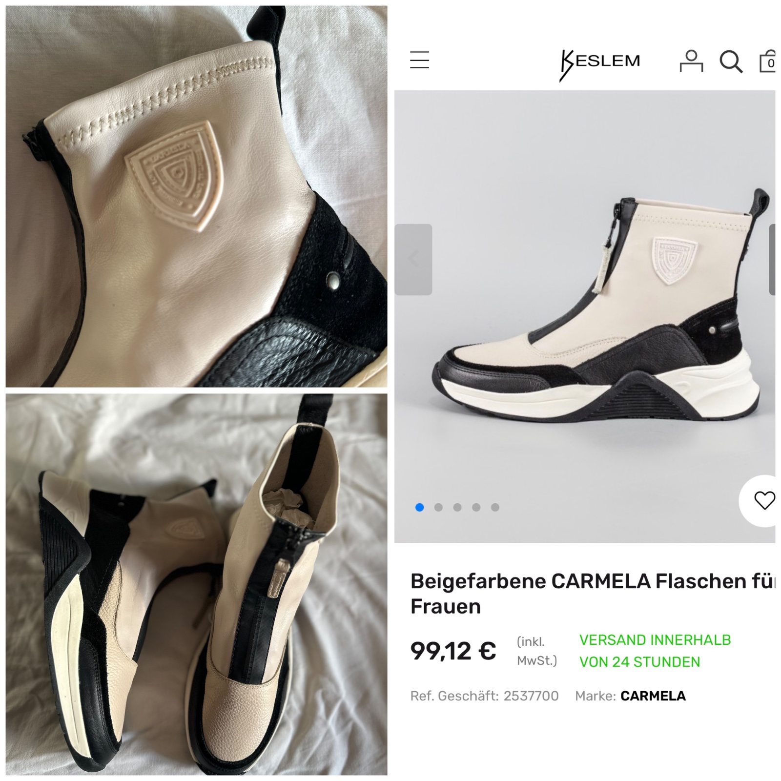 🤍🖤✨ Baskets Montantes Femme CARMELA Beige et Noir avec Semelle Épaisse Originale, Fermeture Zippée Pratique et Design Sport-Chic Tendance – Sneakers Élégantes et Modernes pour un Look Casual Chic au Quotidien 👟✨🔥