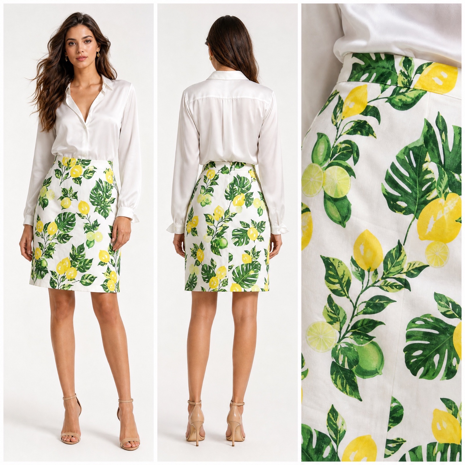 ✨🍋Jupe bpc selection (Bonprix) Chic & Estivale - Imprimé Citrons & Feuilles Tropicales - 🍋🌹🔥✨🥰🌼