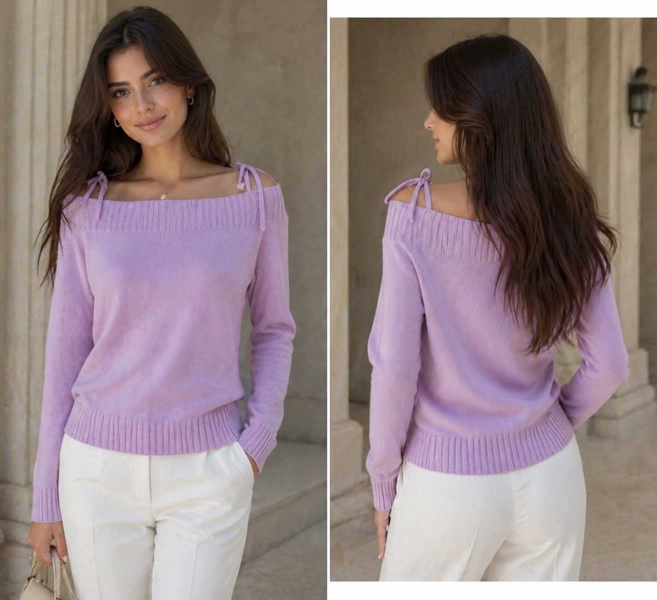Pull lilas épaules dénudées 💜 très tendance, matière douce 100% viscose, coupe élégante et féminine. Taille S/M, très bon état ✨🔥💜✨🌹