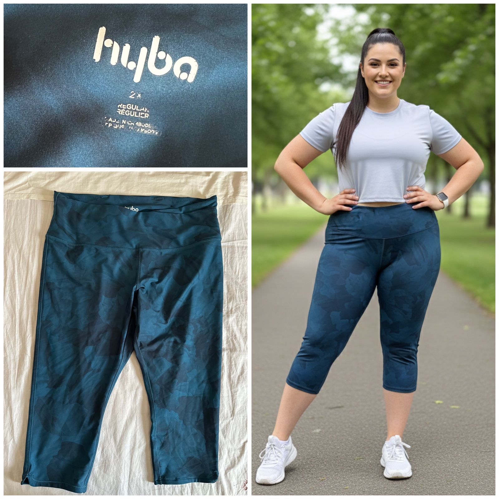 💎 Legging Capri Hyba - Motif Camo Bleu Pétrole (Taille 2X)🌹🩵
