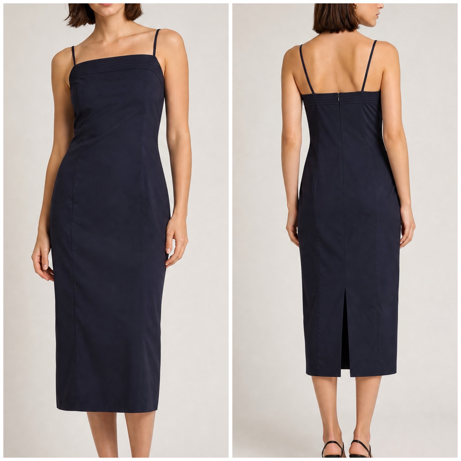 🌌 ROBE MORE & MORE CLASSIQUE 🌌 Robe Fourreau Ajustée Bleu Nuit - Fines Bretelles & Fente d’Aisance - Taille 38 - Idéale pour un Look Professionnel ou Habillé ! 💃