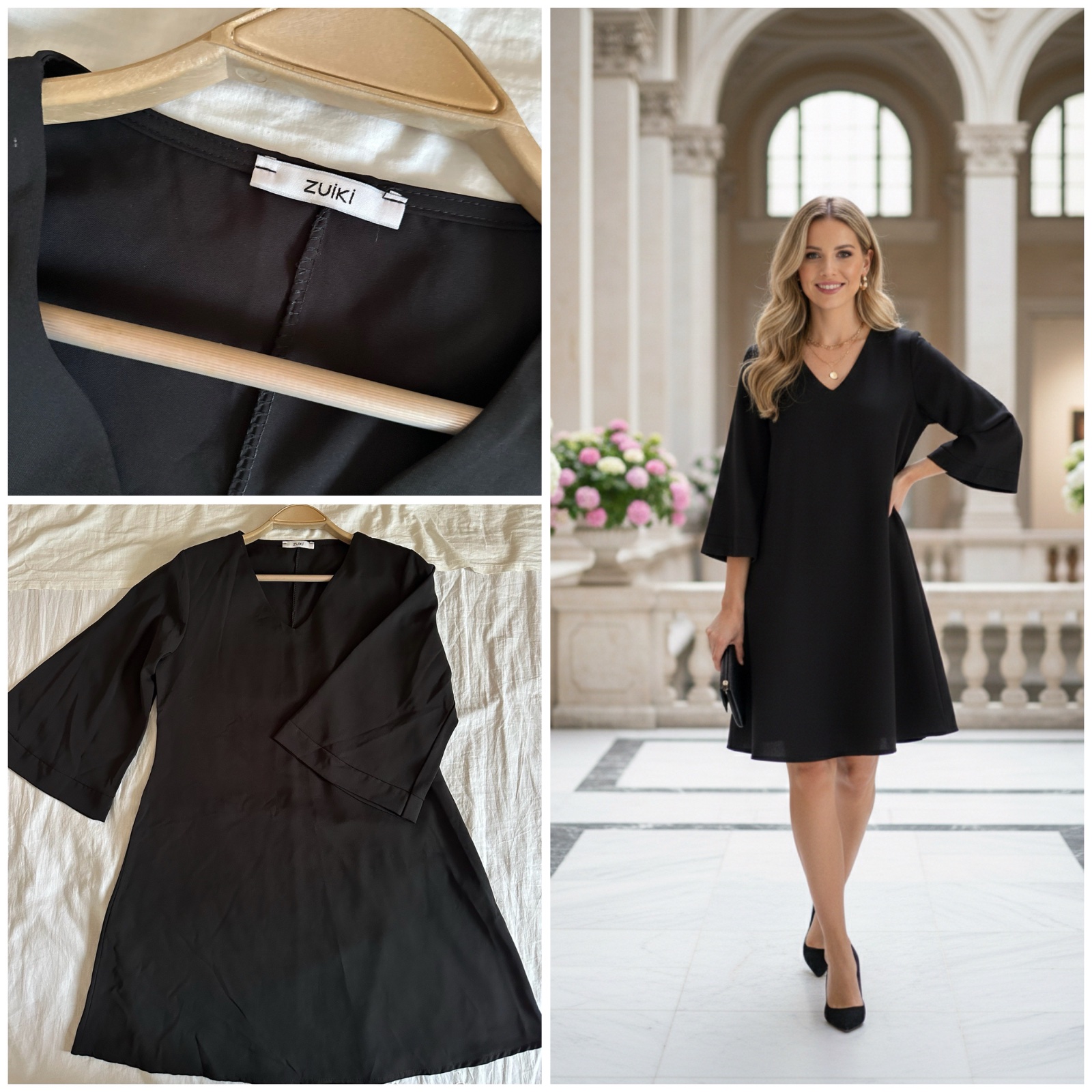 Robe Courte Noire ZUIKI – Chic & Fluide (Made in Italy) – Taille L🌹
