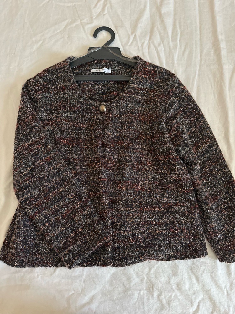 Piazza Italia Italy Sweater Single Button Cape Knit Cardigan Metallic 🌹