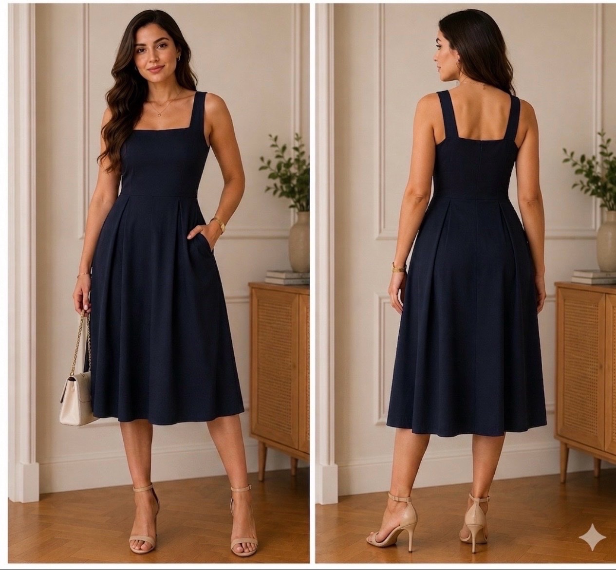 Robe patineuse bleu marine élégante avec poches – Coupe féminine & intemporelle – Taille 36/38 💙✨
