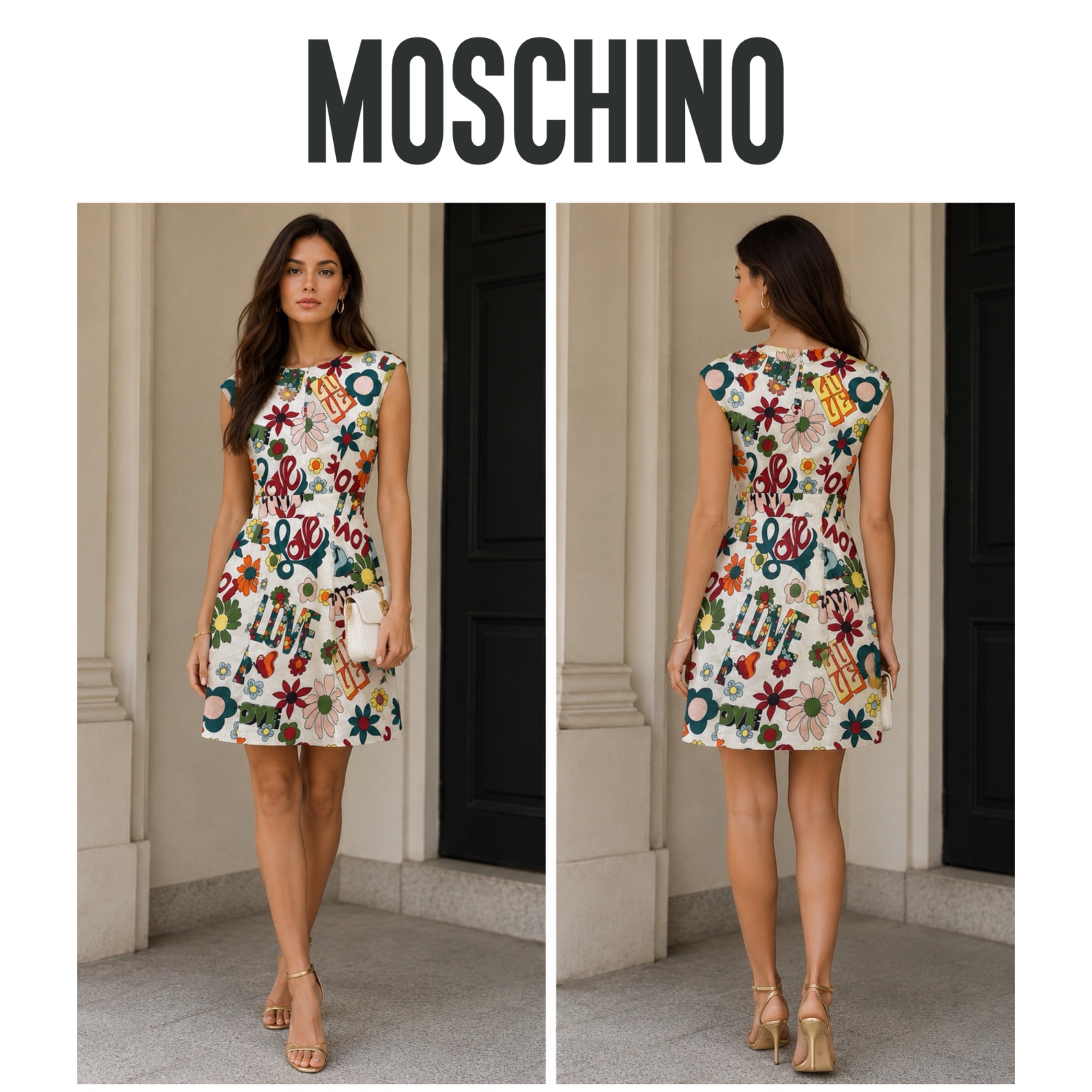 ✨ LOVE MOSCHINO – Robe imprimée multicolore chic & originale en coton premium – Style artistique floral & tendance luxury italienne ✨🔥🔥🔥🥰💞✨🌸🔥🌸💞💕🧡💛