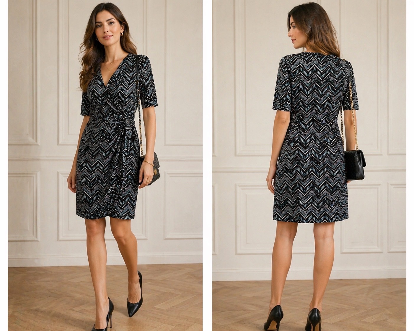Robe portefeuille élégante imprimé graphique – coupe flatteuse & style chic intemporel ✨🔥✨🌹🌹💞💕