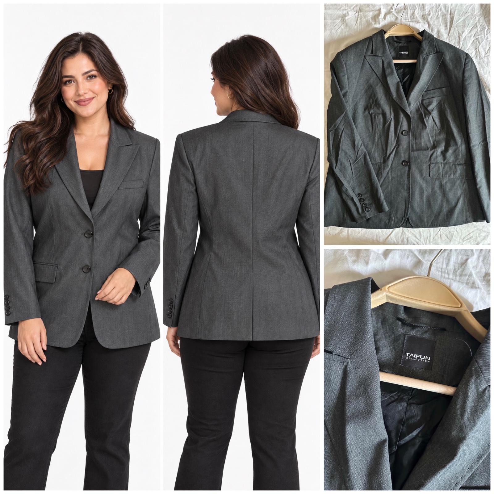 🩶 Blazer Femme TAIFUN Collection Gris Anthracite Chic & Élégant – Veste Tailleur Classique Raffinée avec Doublure, Poches et Boutons – Style Business & Casual Chic Intemporel – Taille EU 46 🩶🌹🔥