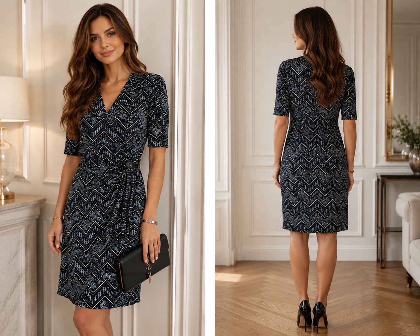 💎 Robe Fluide Motif Chevrons FYLO - Très Élégante & Extensible - Taille XL - Look Working Girl🔥🌹🔥✨🥰🥰💞