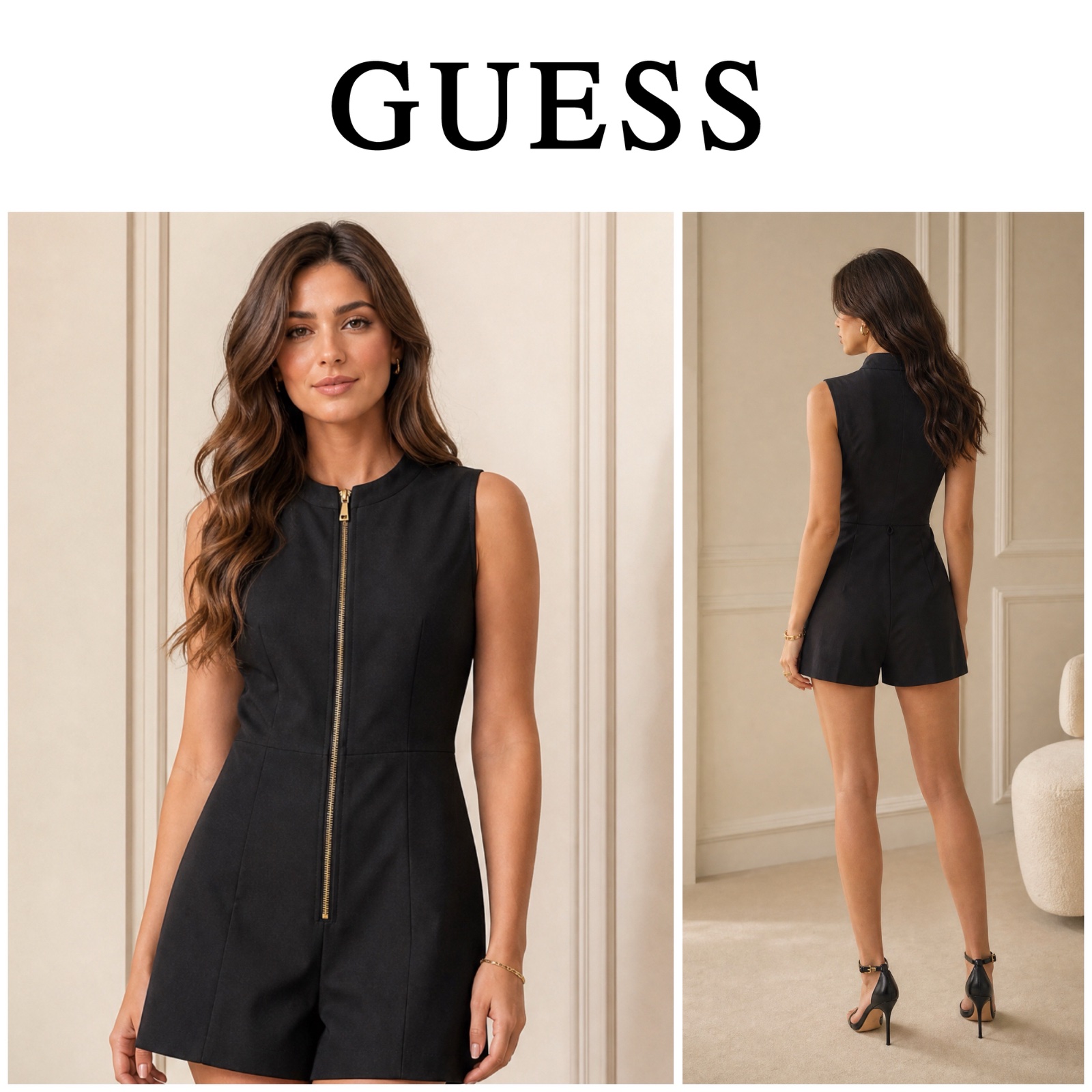 🔥 Combishort GUESS noire très chic et élégante – coupe féminine, zip doré, style habillé, parfaite pour soirée, dîner ou occasion spéciale – excellent état🌹🔥🥰
