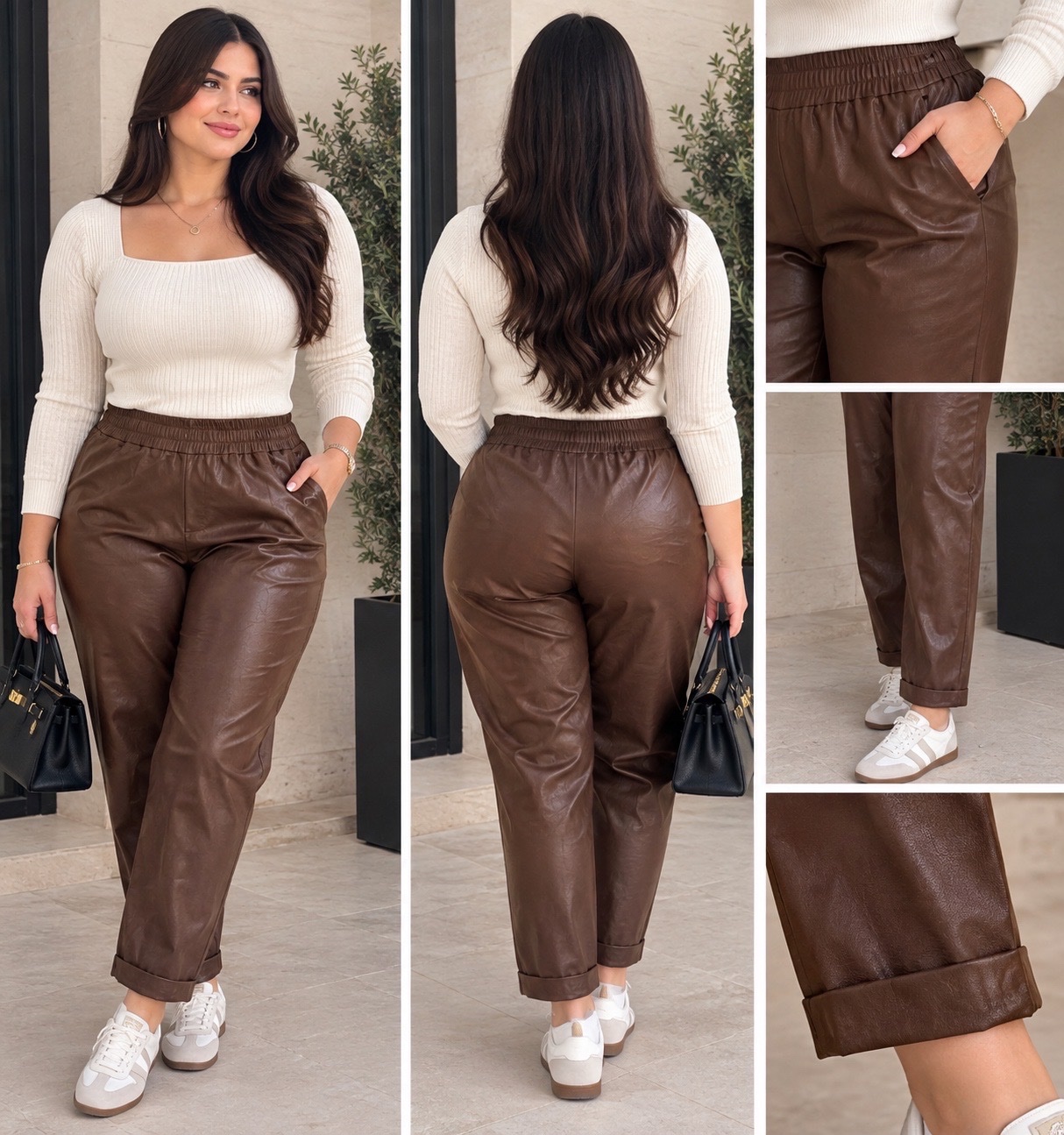 🤎 Pantalon Promod en simili cuir marron chocolat – Coupe élégante & tendance – Taille élastiquée – Matière souple – Style chic & moderne – Facile à associer ✨🤎