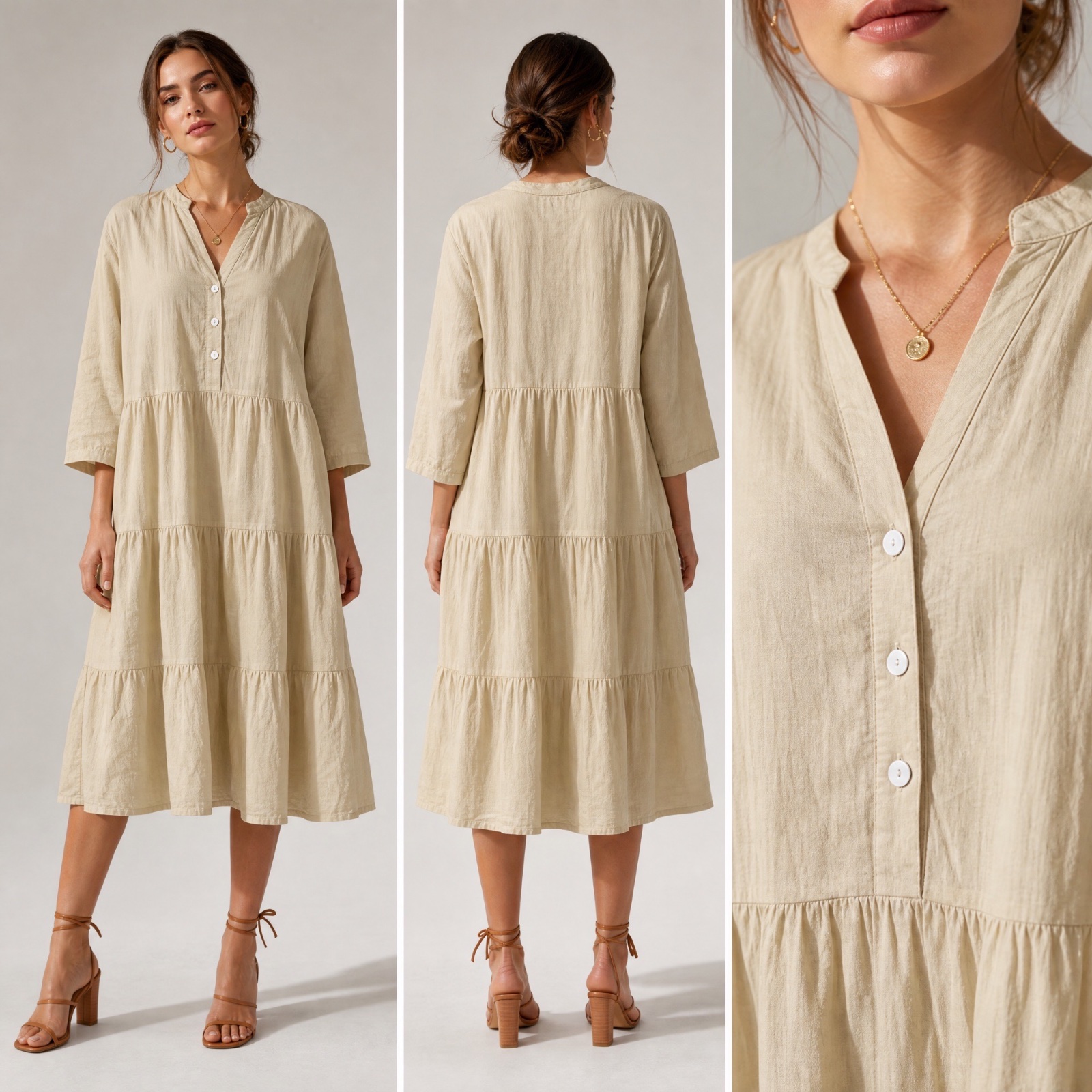 💖 Coup de Cœur ! Magnifique Robe Midi Susy Mix Beige | Style Italien Raffiné | Matière Naturelle 100% Coton | Taille Unique | Coupe Ample Fluide & Confortable | À Saisir Rapidement ! 🌟 ✨ 🌿