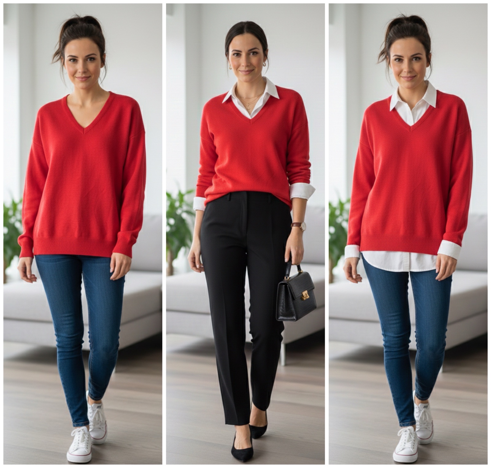 Pull rouge col V 🌹🥰