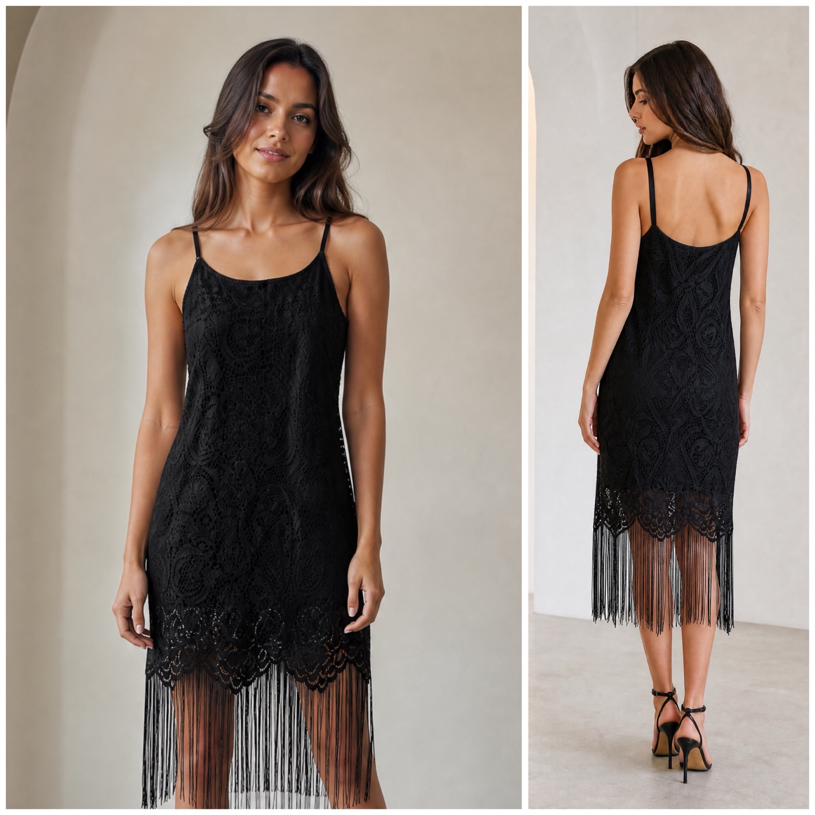 🌹Robe noire chic en dentelle avec franges, taille M / 38. Très élégante et tendance, parfaite pour une soirée ou une fête. 🌹🔥🥰🖤