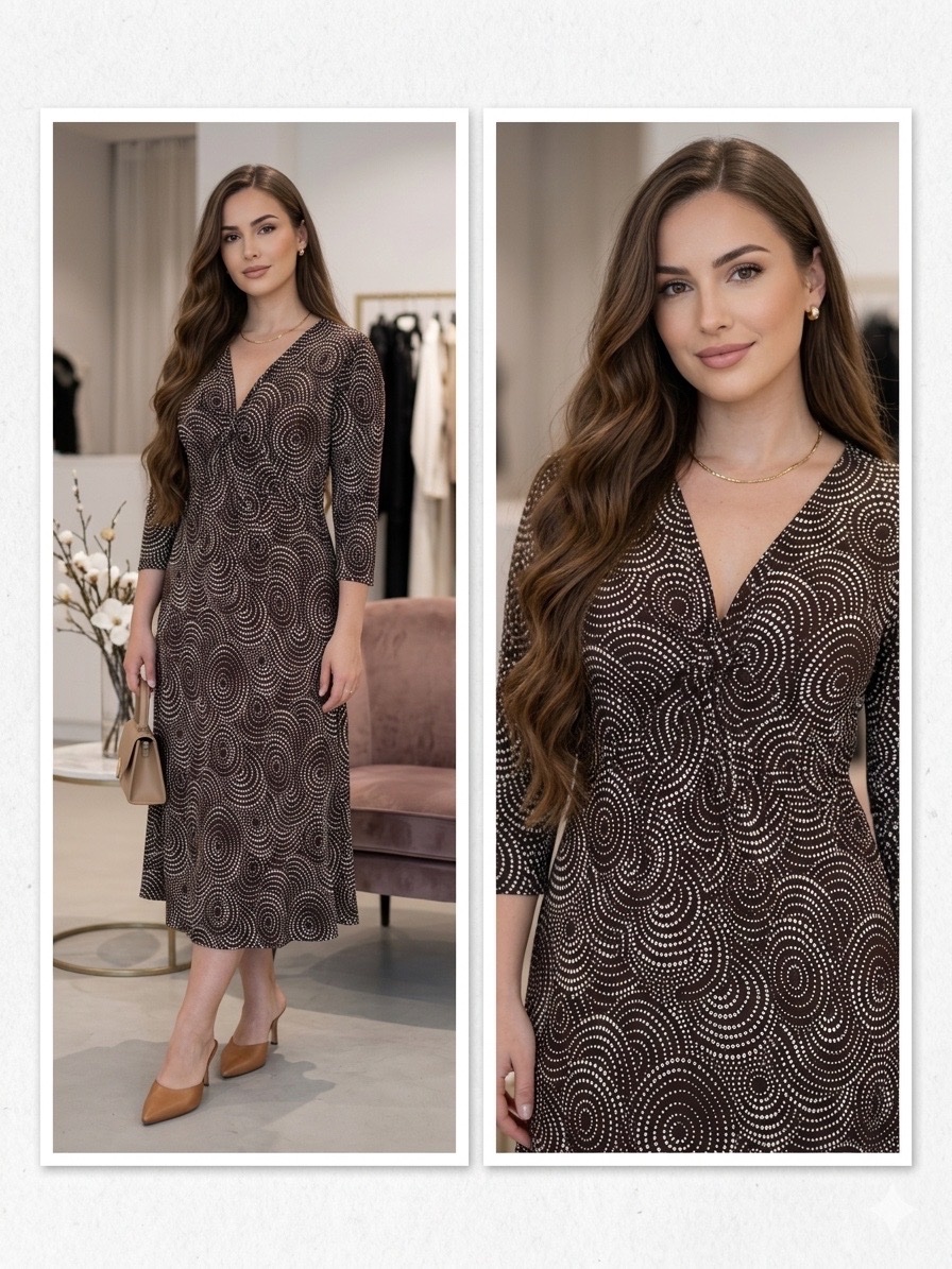Robe mi-longue Alex & Co – Motif Spirales Chic & Coupe Cintrée🔥🌸🤎✨💞