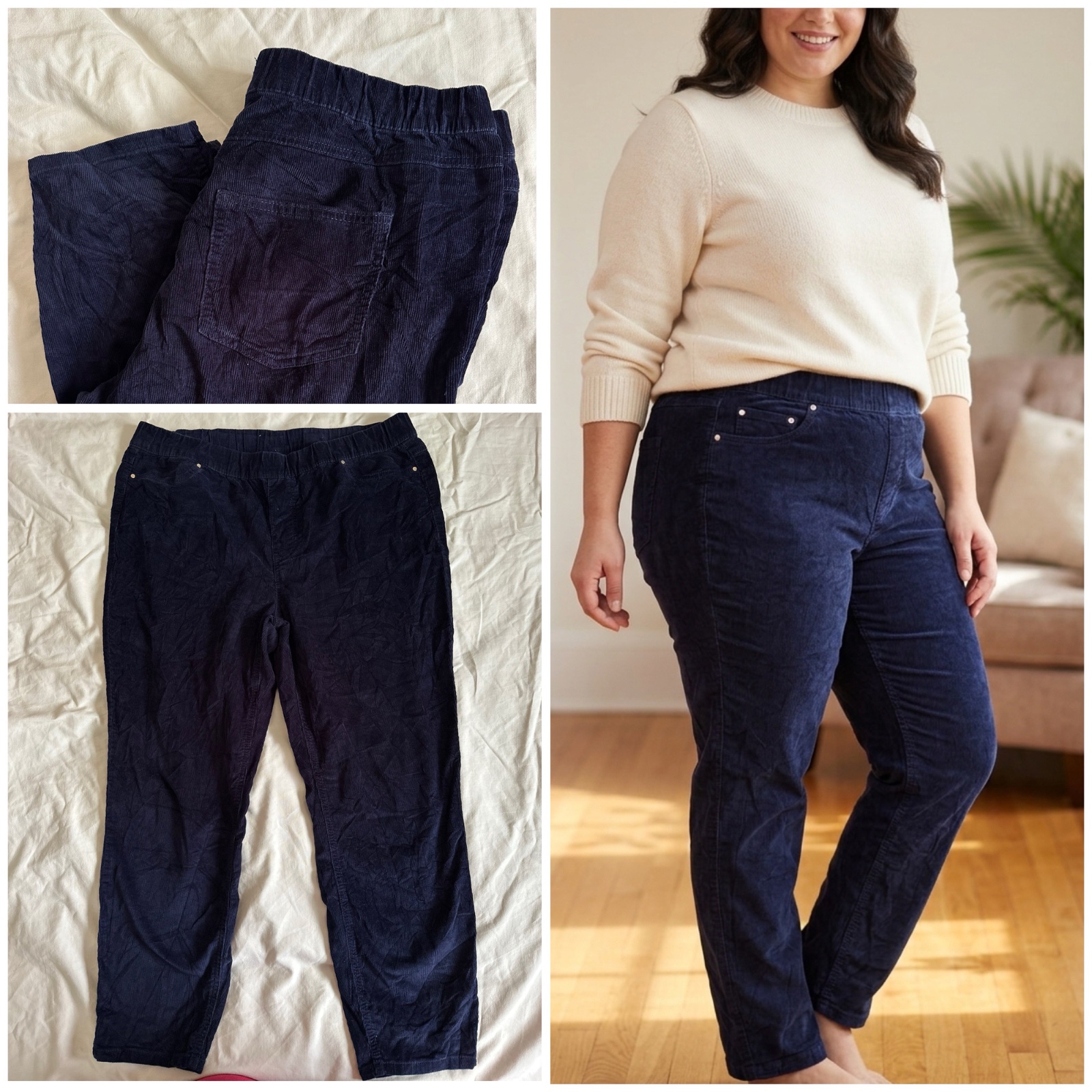 Pantalon Velours Côtelé Bleu Marine – Coupe Élégante & Confort 🌹🌹