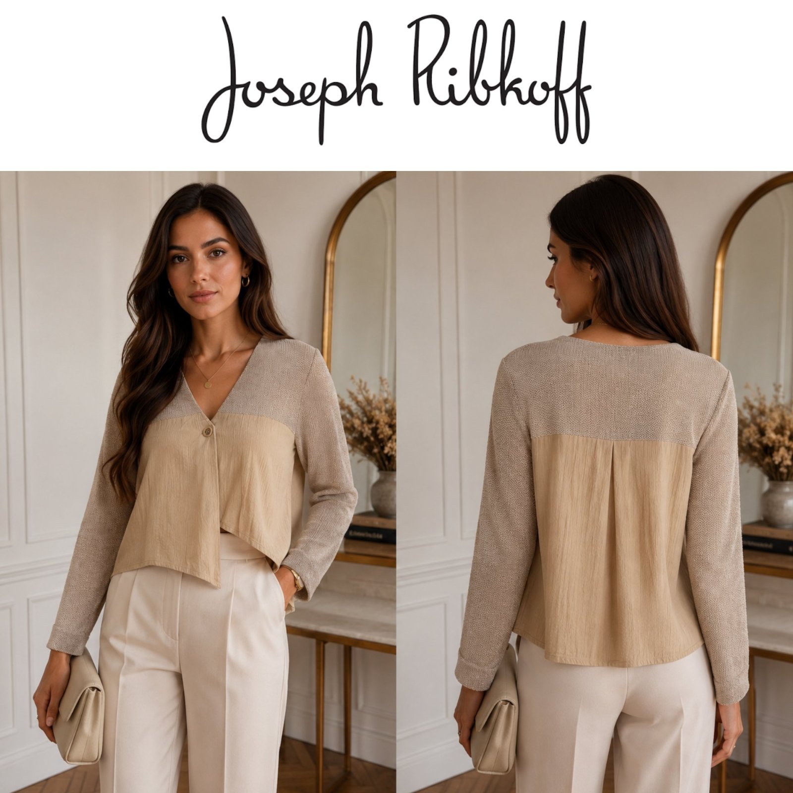 ✨ Joseph Ribkoff Vintage Made in Canada 🤎 Veste-Chemisier Beige Asymétrique Chic | Quiet Luxury | Taille 40 | Pièce Designer Rare ✨🔥🌹🤎🥰