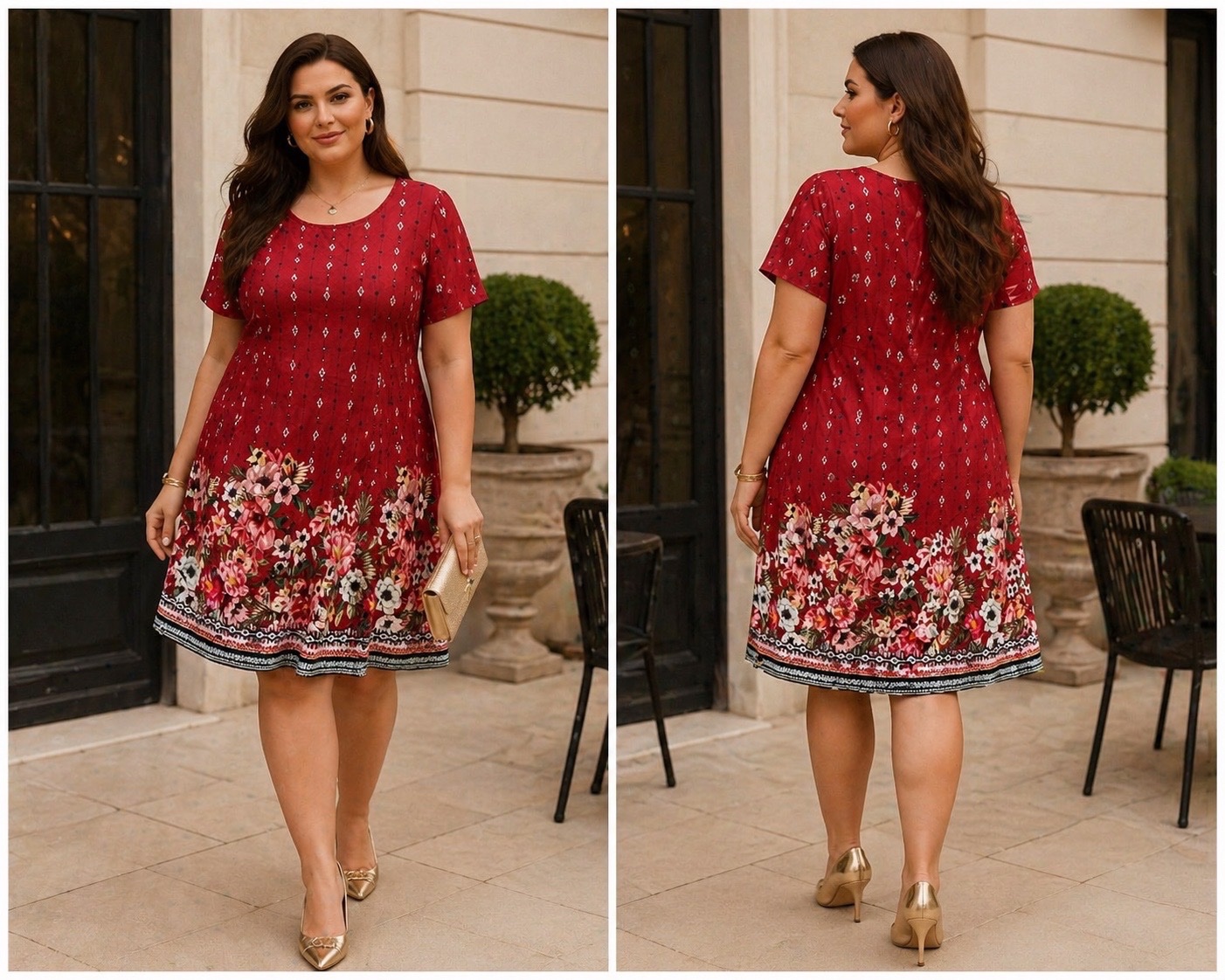 Robe fluide rouge avec imprimé floral 🌸 SHEIN Curve 1XL – élégance & confort assurés🔥🔥🌹🌸✨