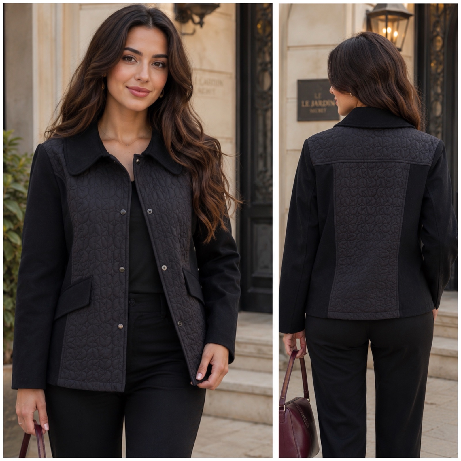 🌹 ✨ Veste Femme Noire Chic & Élégante – Veste Matelassée Originale à Col Chemise, Coupe Structurée & Détails Texturés – Style Classy & Intemporel ✨🌹✨🥰🔥