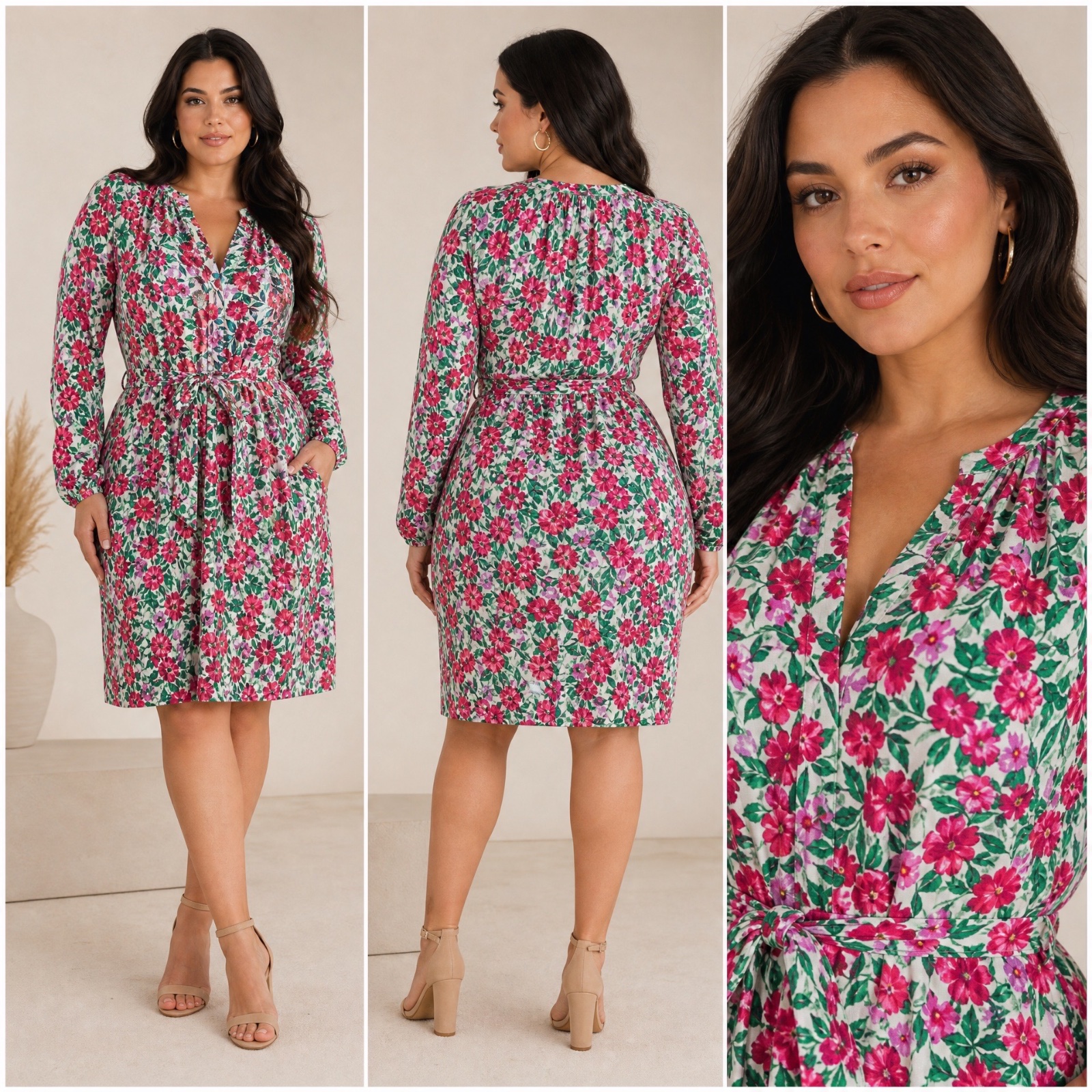 ✨🌺 Robe Draper James Fleurie Chic & Romantique – Coupe Flatteuse Taille Ceinturée, Manches Longues Élégantes, Longueur Genou, Style Féminin & Raffiné 🌺🌹🌸🔥💕