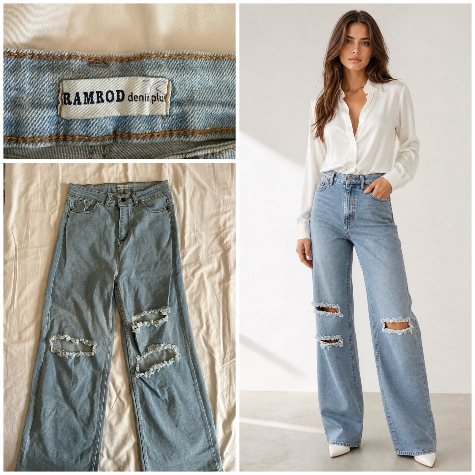 👖 Jean Large Ripped Bleu Clair – Style Tendance ✨🩵