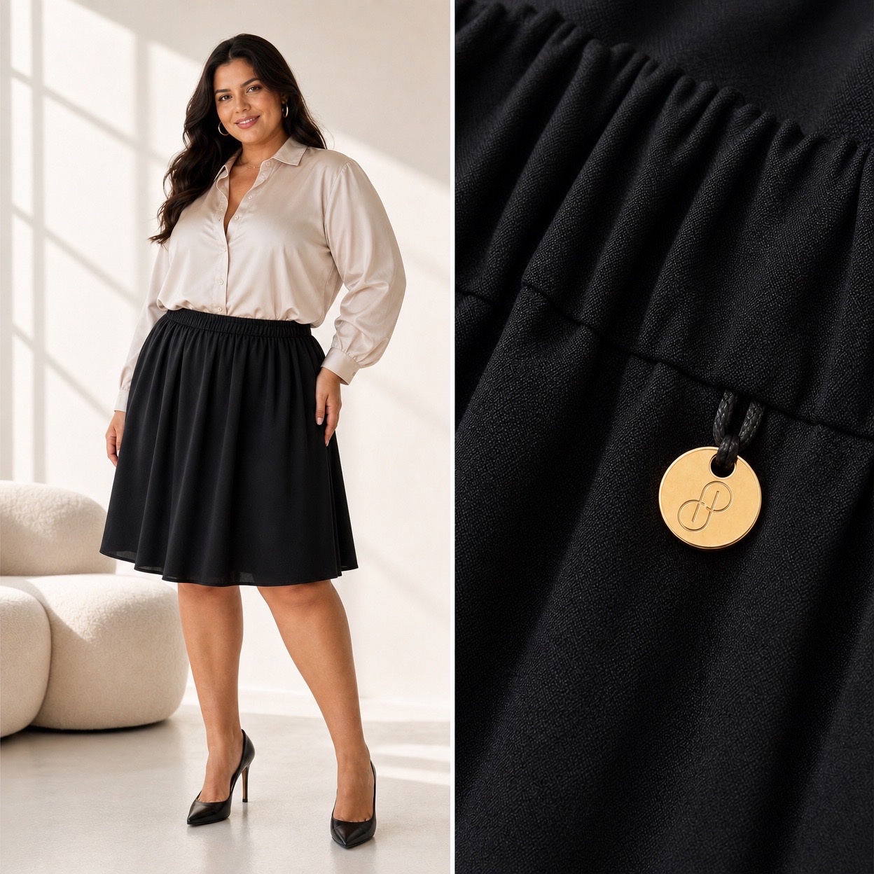 Élégance Intemporelle : Jupe Plissée Noire Chic, Longueur Genoux, Taille Curvy - Parfaite pour Toutes Occasions !🔥🌹💞💕🥰🥰✨🔥🔥