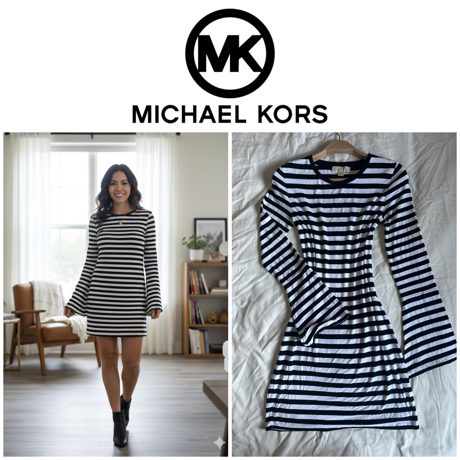 Robe Michael Kors Rayée – Manches Évasées – Taille S🌹