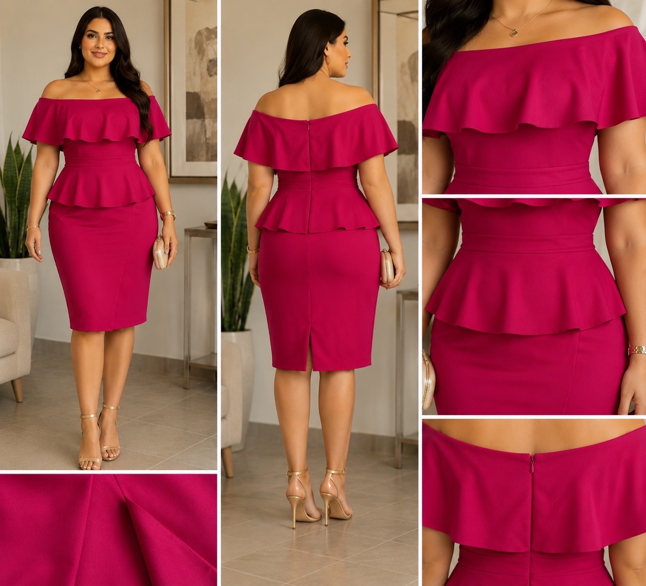 ✨💖 Robe Élégante Fuchsia Off-Shoulder 👗 Taille 40/42 | Chic, Féminine & Parfaite pour Mariage, Soirée, Fiançailles, Diplôme, Fête & Événements ✨🌸