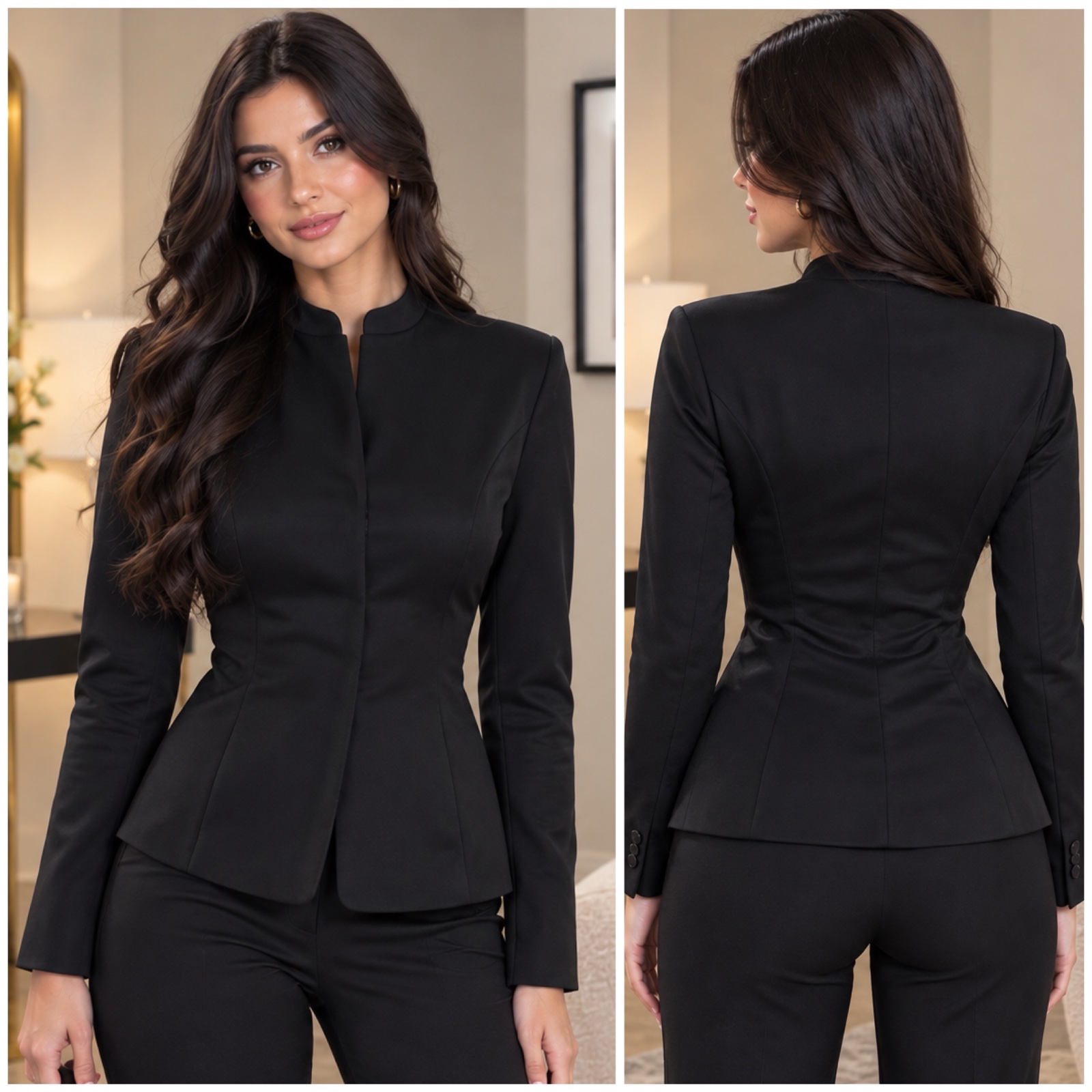 ✨🔥 ✨ Veste Patrick Cox Noire Chic & Élégante – Coupe Cintrée & Structurée – Tissu Extensible – Col Rond Montant – Fermeture Discrète – Silhouette Féminine & Raffinée ✨🔥🌹🥰