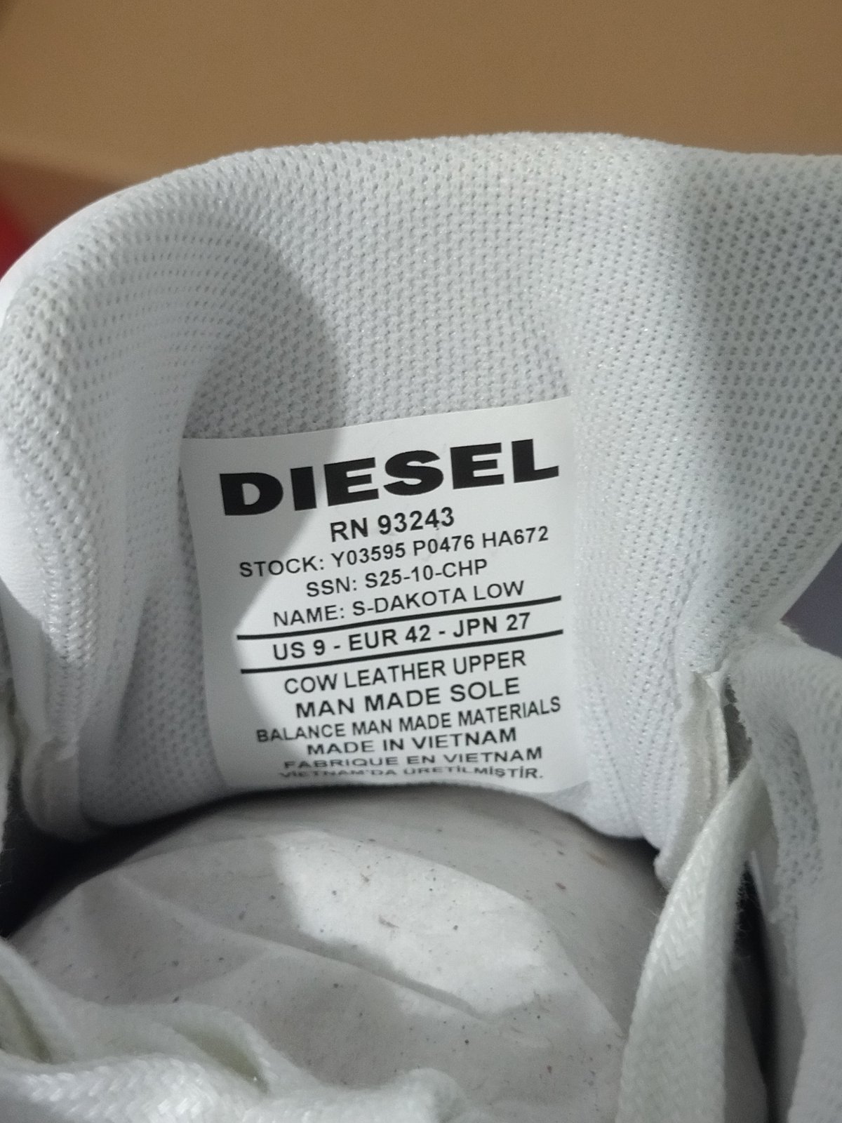 Diesel S-Dakota Low, en cuir blanc, pointure 42