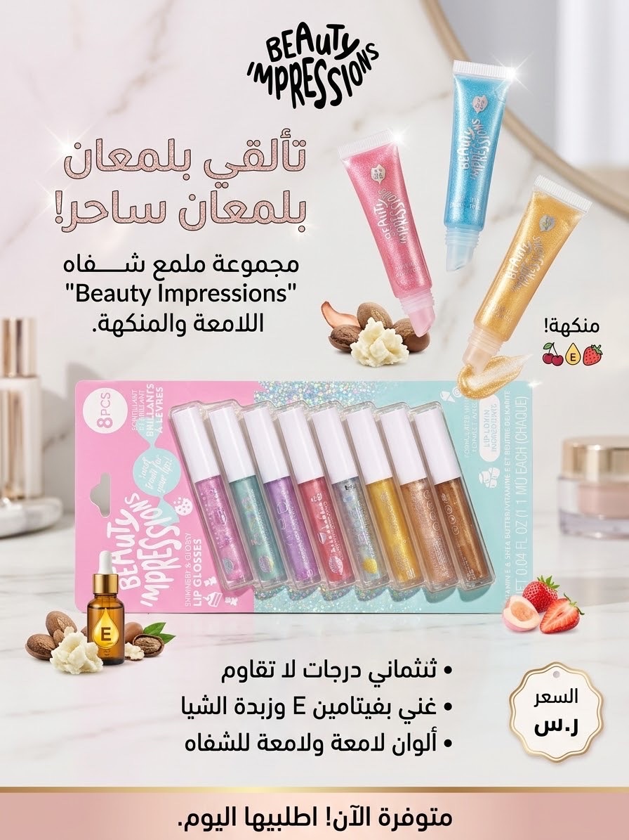 Lot de 8 brillants à lèvres aromatisés "Beauty Impressions" - Neuf