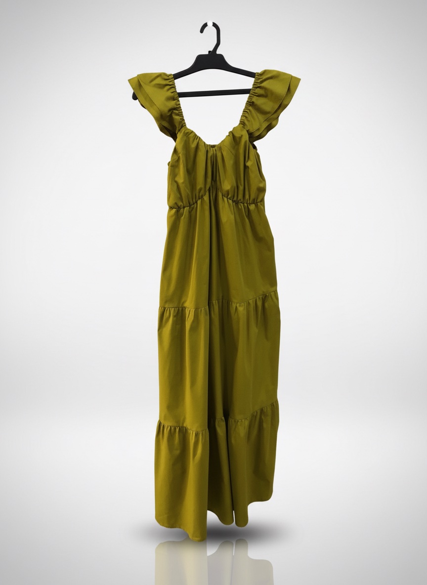 Robe popline vert olive fonce 