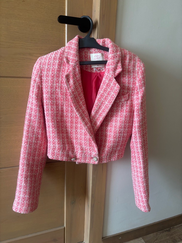 Blazer court en tweed rose et beige 🎀