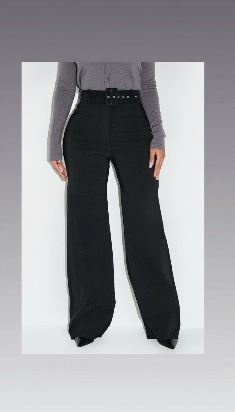 Pantalon noir large avec ceinture 