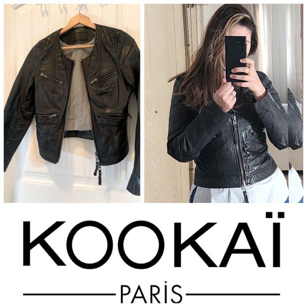 Veste noir style motard cuir véritable (vrai cuir) 