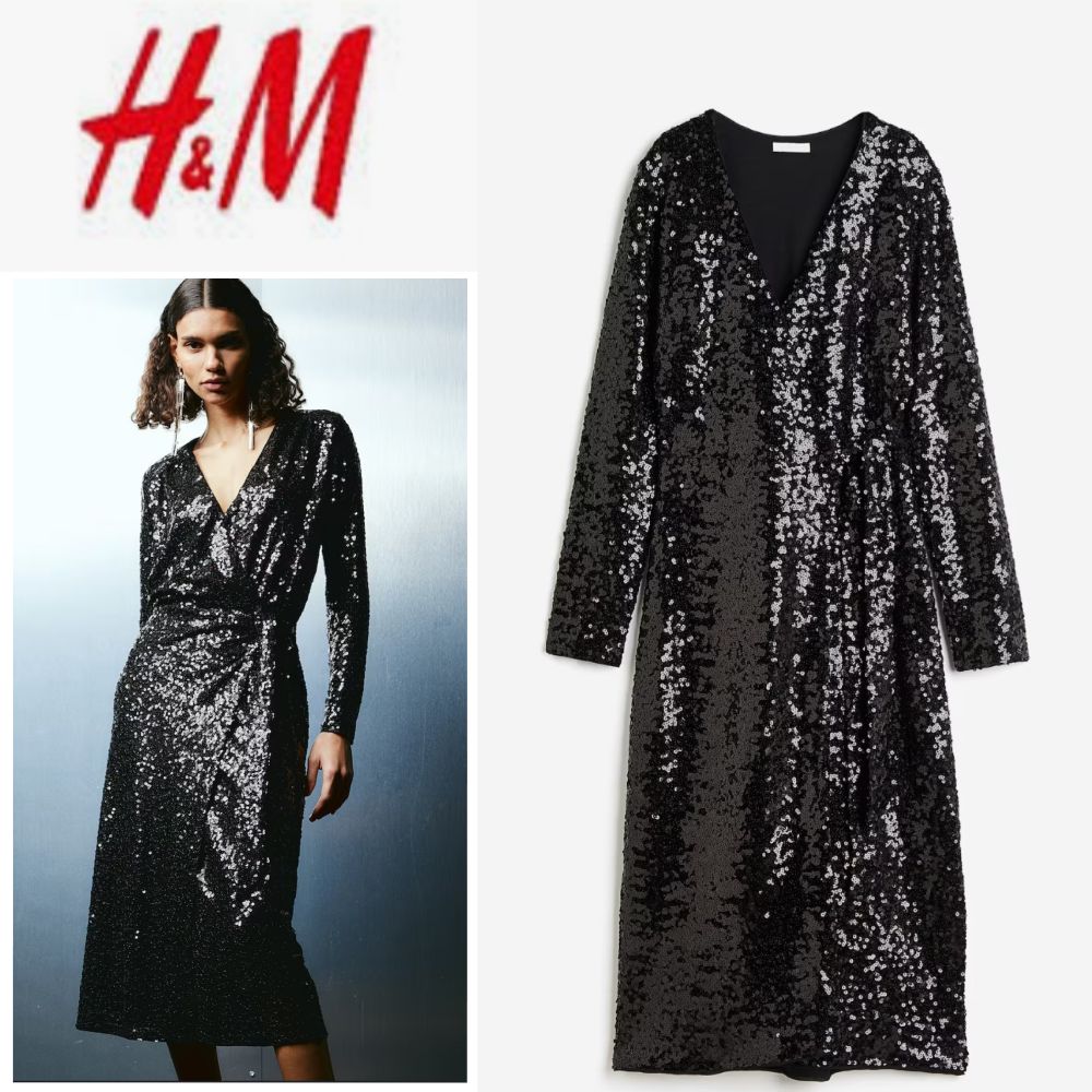 Robe porte feuille à sequins Noire soirée convient aussi à une femme enceinte 