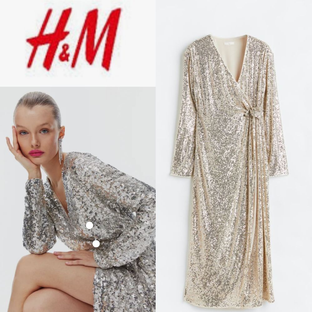 Robe porte feuille à sequins H&M soirée convient aussi à une femme enceinte 