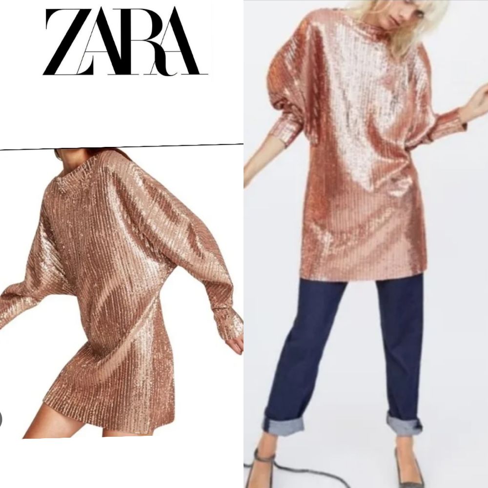 Robe zara à sequins manches kimono couleur champagne neuf